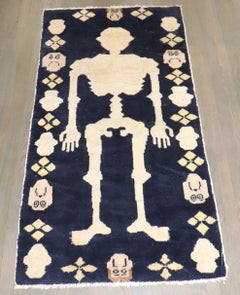 Zabihi Collection Navy Blue Pictorial Skeleton Vintage Tibetan Rug