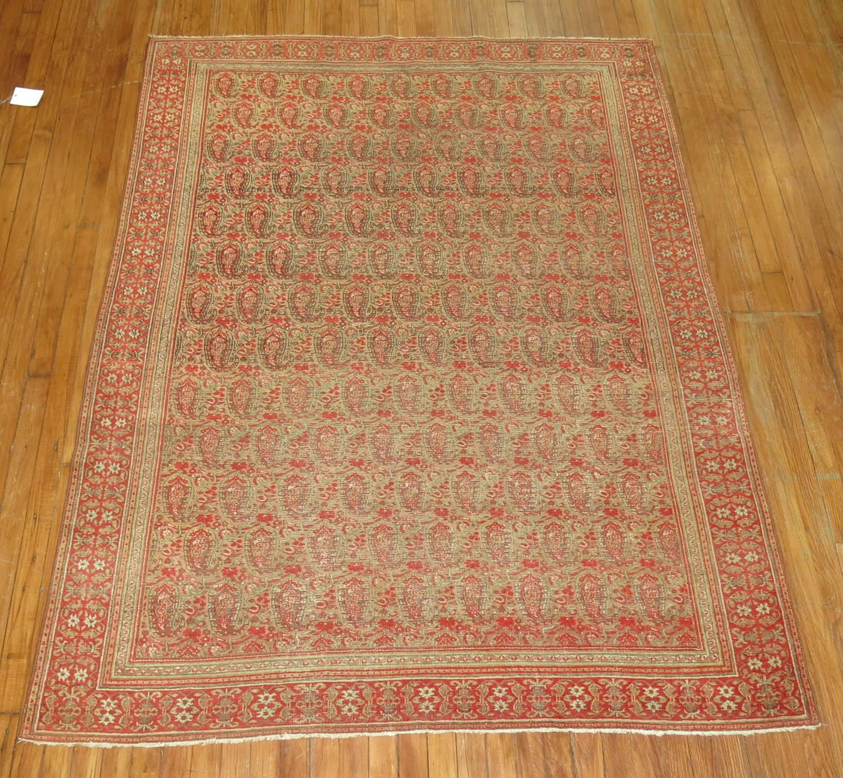 An illustrious dorokhsh rug with an inspiring all-over boteh design with shades of cinnamon and cocoa browns. Close-up images more accurate in color than overall photo.

Measures: 5'3'' x 7'1''.

