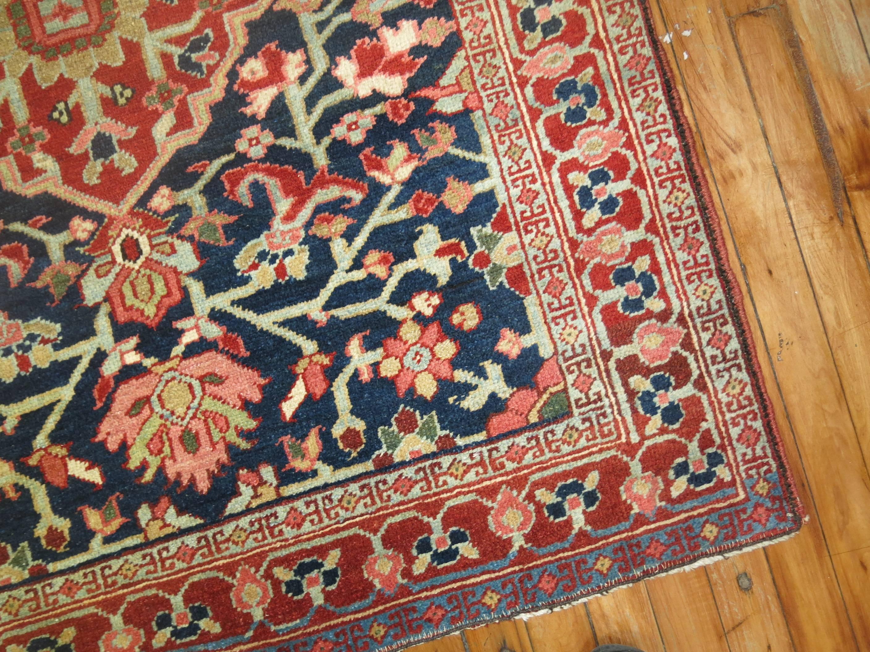 Antique Persian Heriz Throw Rug In Excellent Condition In New York, NY