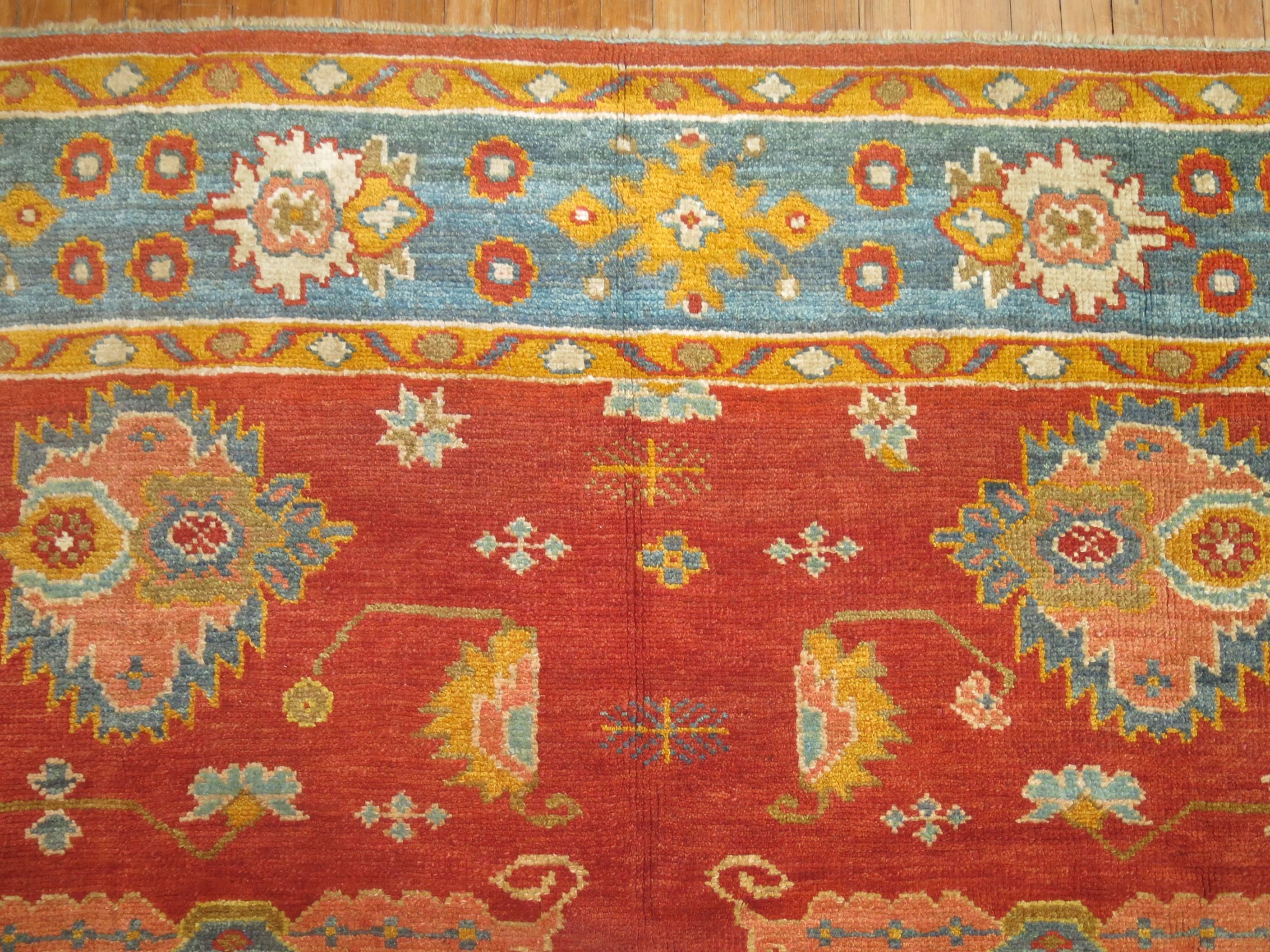 Contemporary Vintage Inspired Square Turkish Oushak For Sale