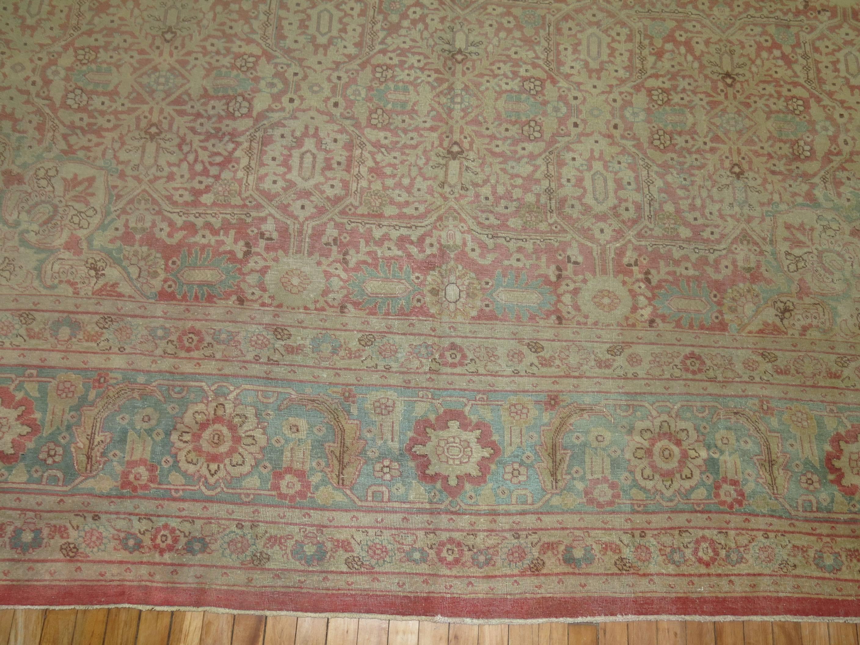Hand-Knotted Zabihi Collection Fine Pink Mint Green Indian Amritsar  Rug For Sale