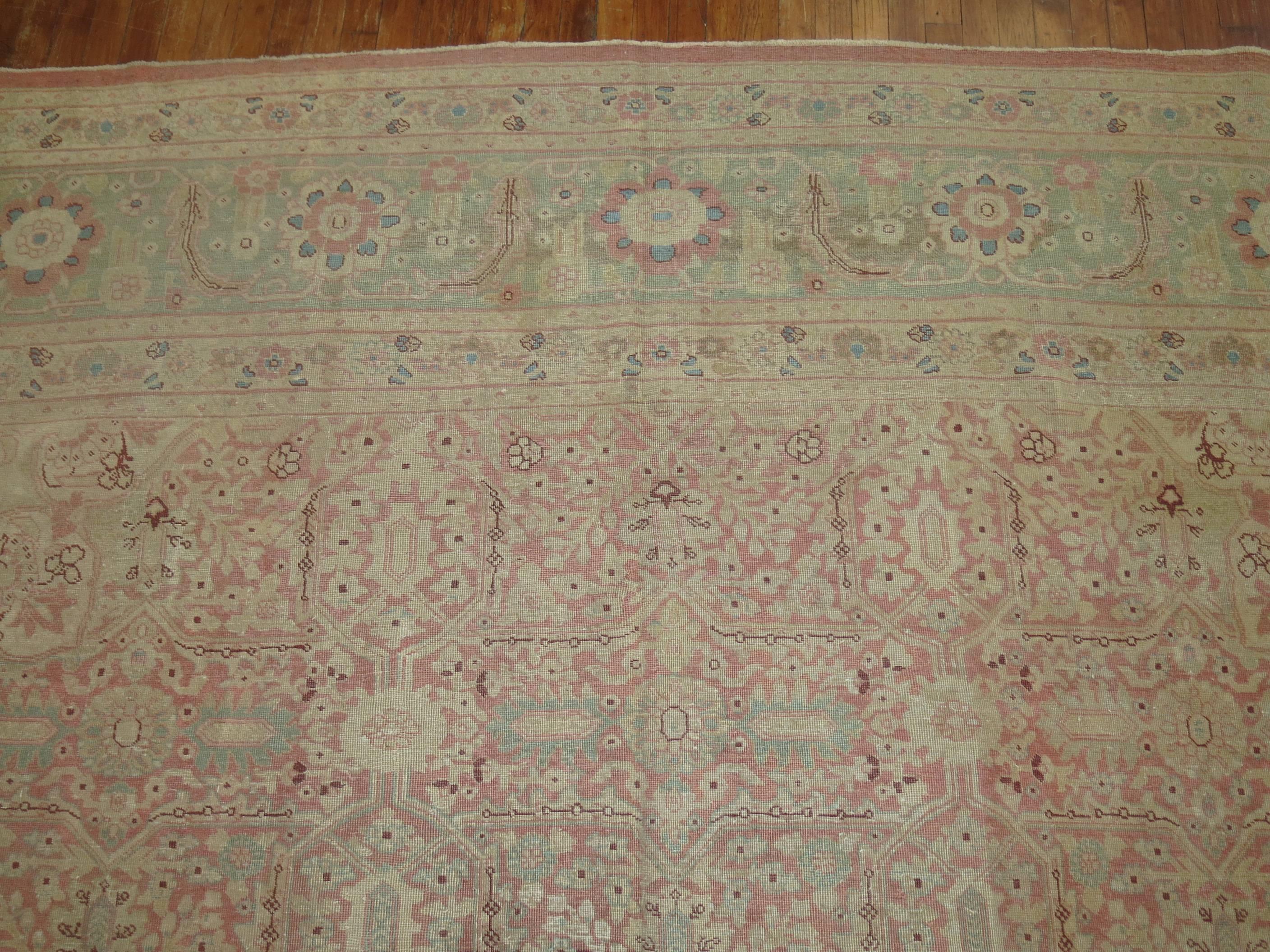 Zabihi Collection Fine Pink Mint Green Indian Amritsar  Rug In Good Condition For Sale In New York, NY