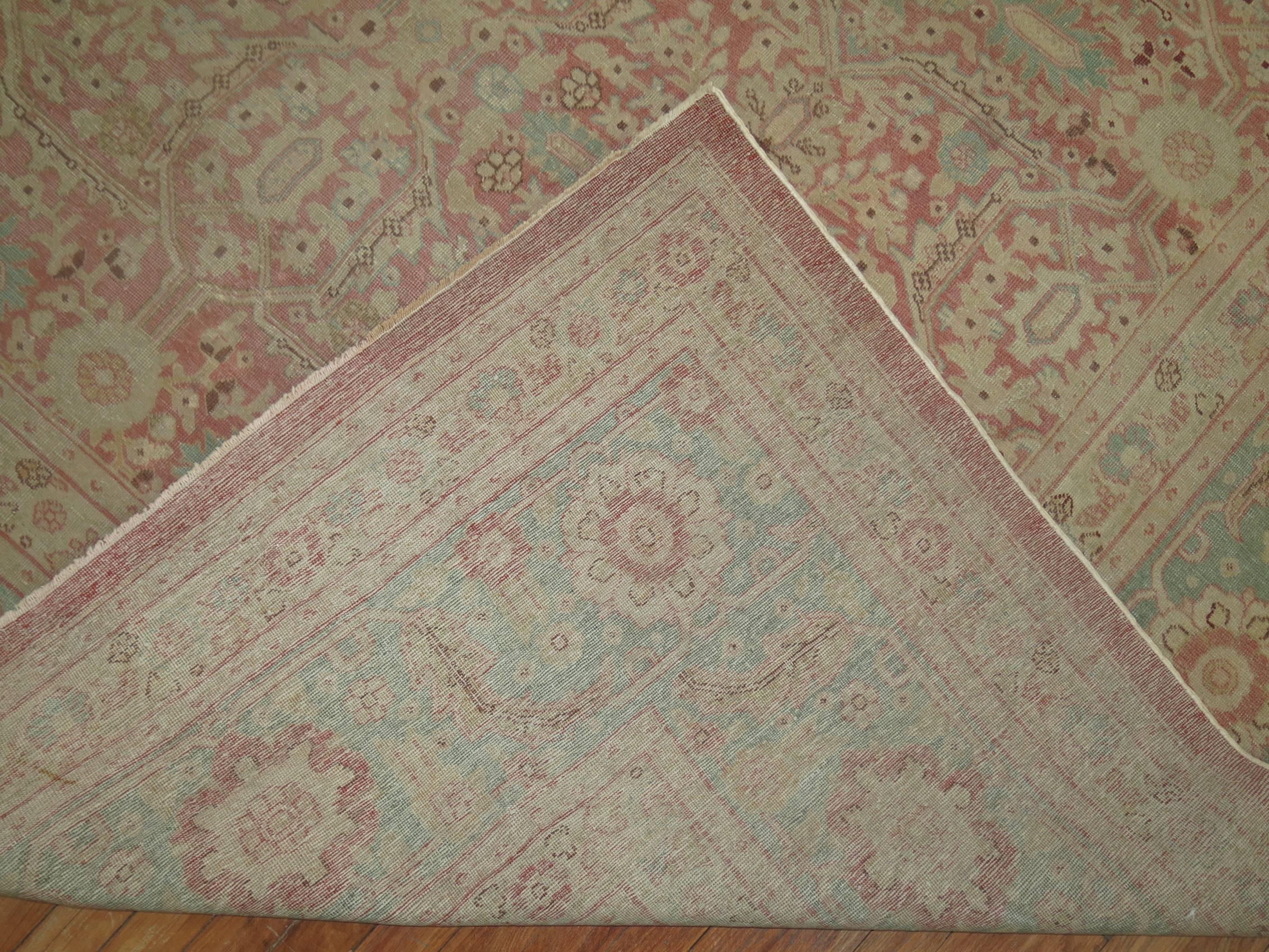 20th Century Zabihi Collection Fine Pink Mint Green Indian Amritsar  Rug For Sale