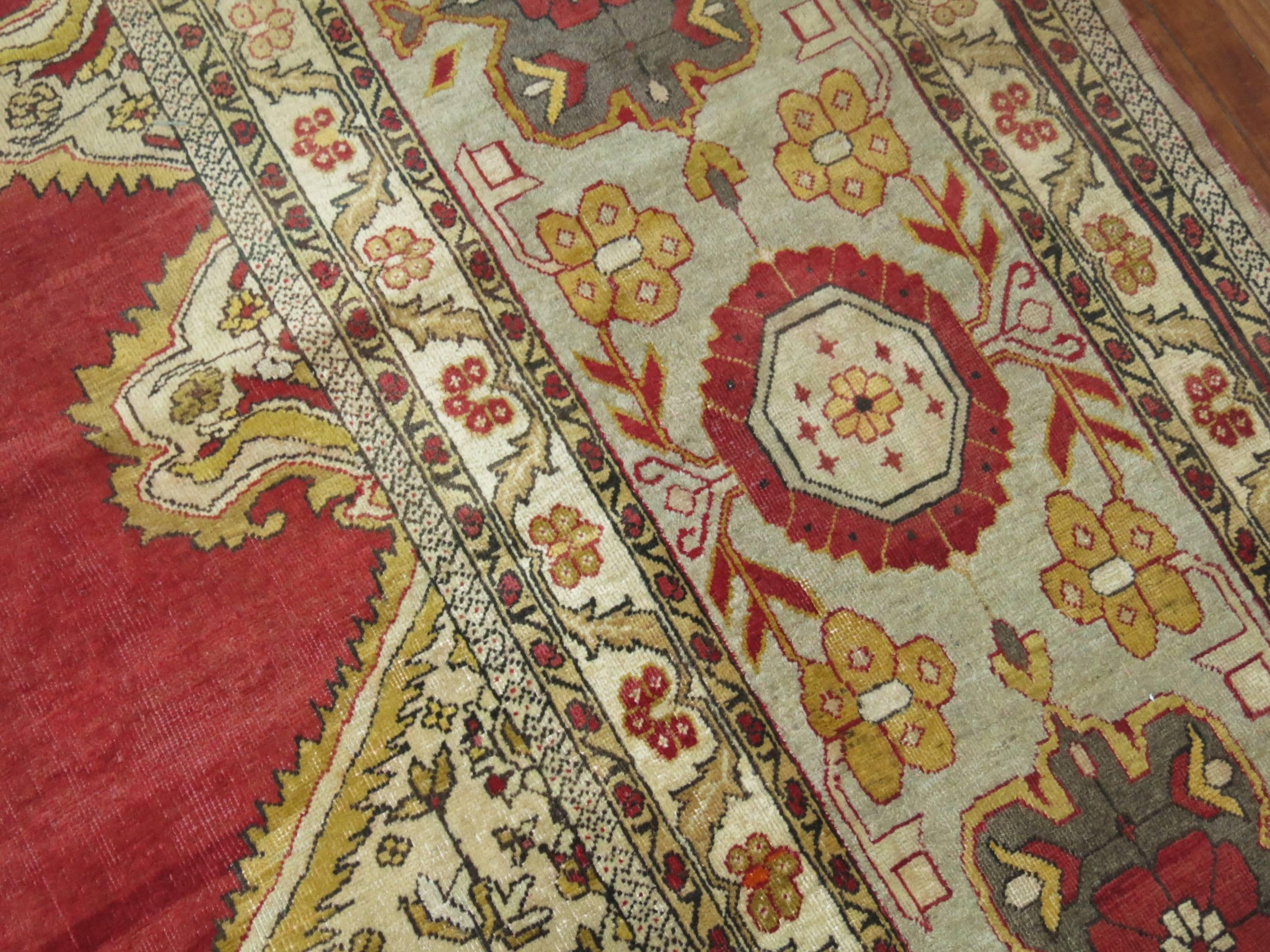 Hand-Knotted Antique Turkish Sivas Square Rug For Sale