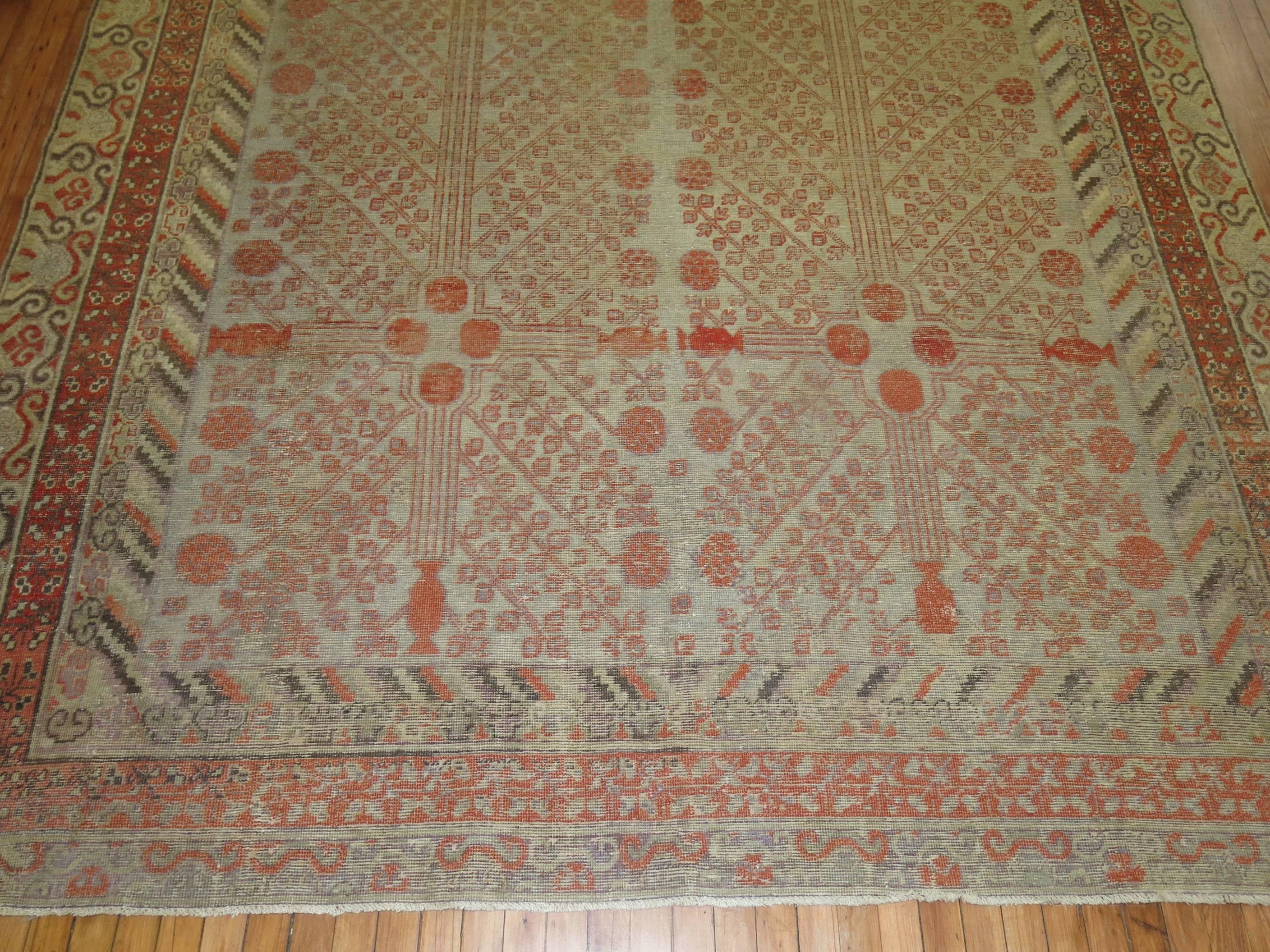 Large Shabby Chic Antique Khotan Rug, Late 19th Century 1