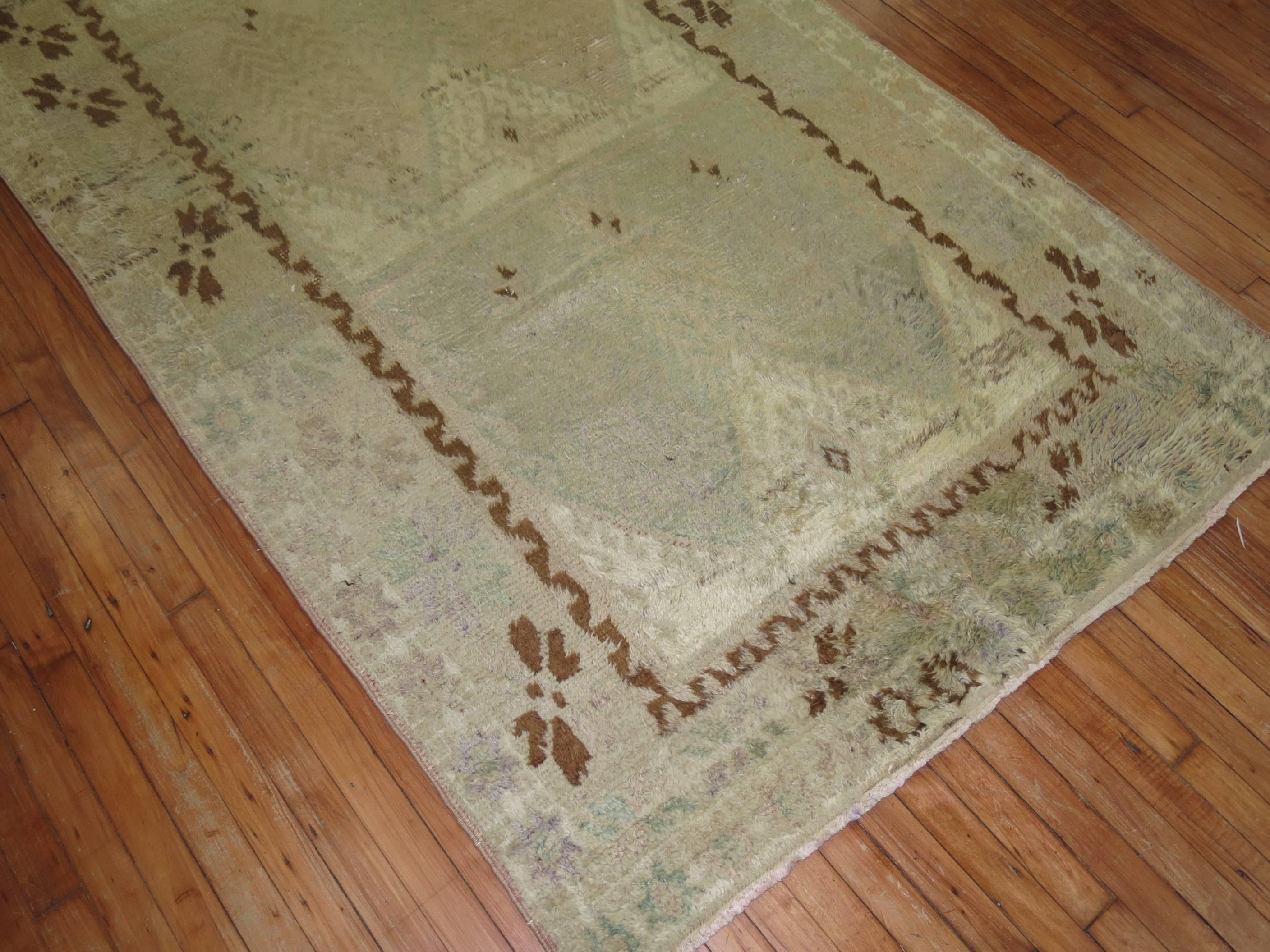 Hand-Woven Nomadic Directional Neutral Color Vintage Moroccan Gallery Runner For Sale