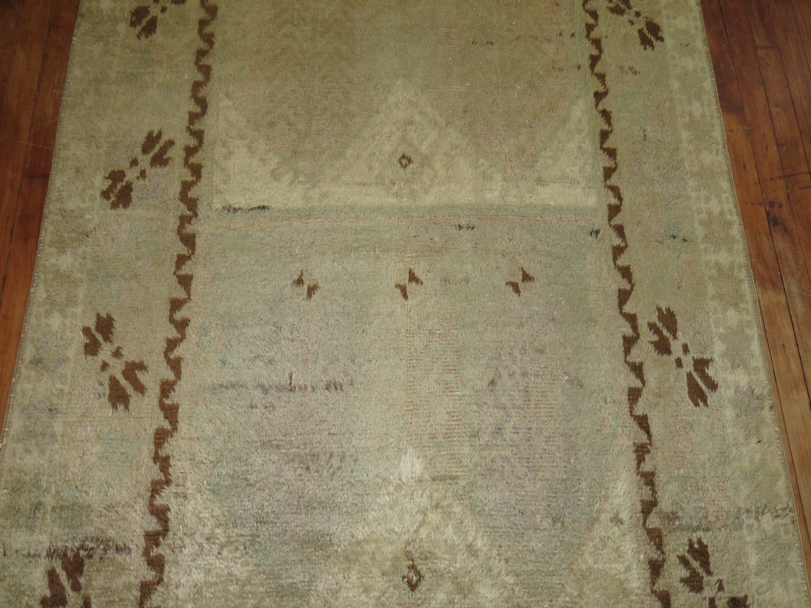20th Century Nomadic Directional Neutral Color Vintage Moroccan Gallery Runner For Sale