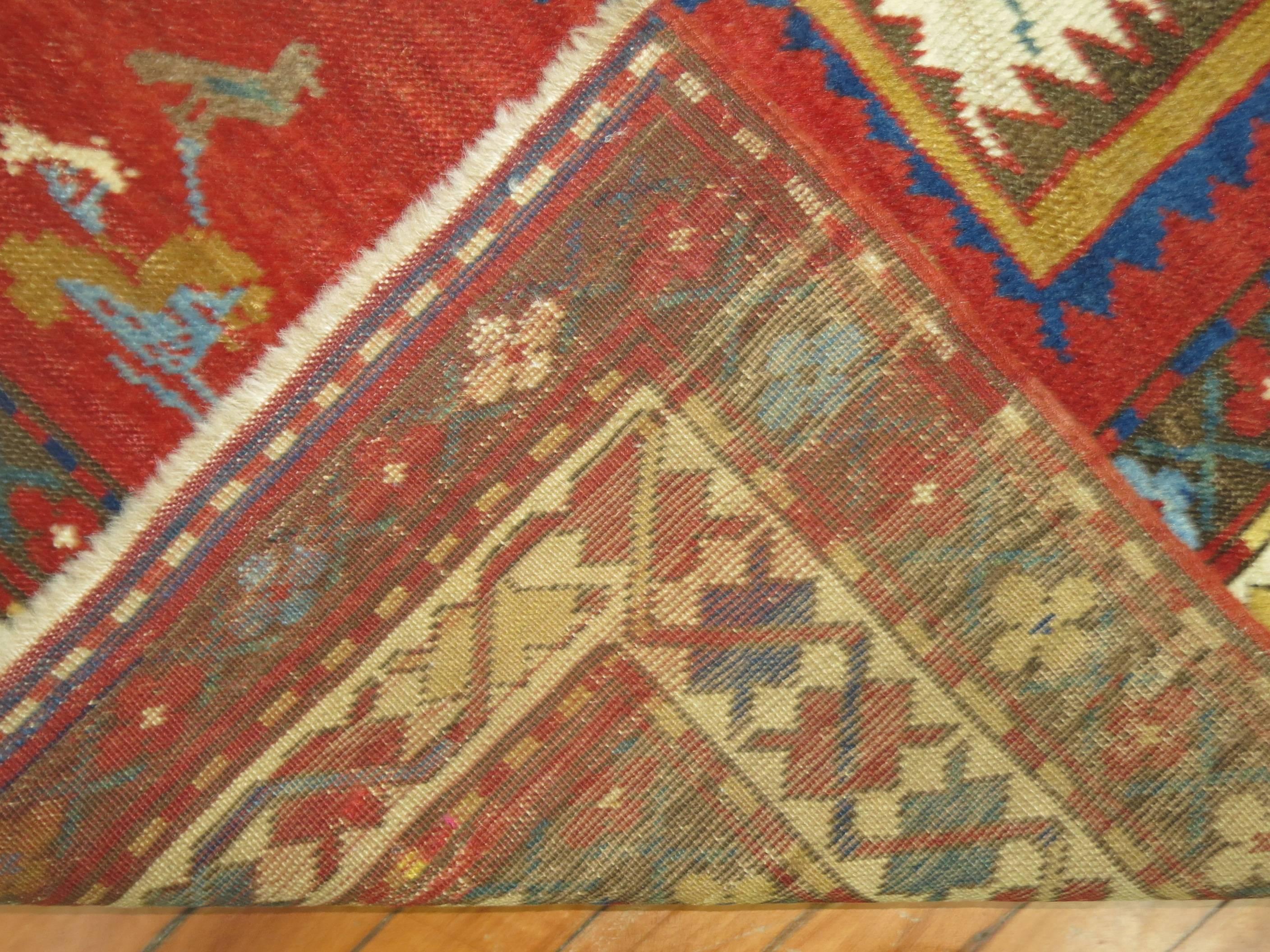 Russian 19th Century Antique Pictorial Bird Kazak Caucasian Rug