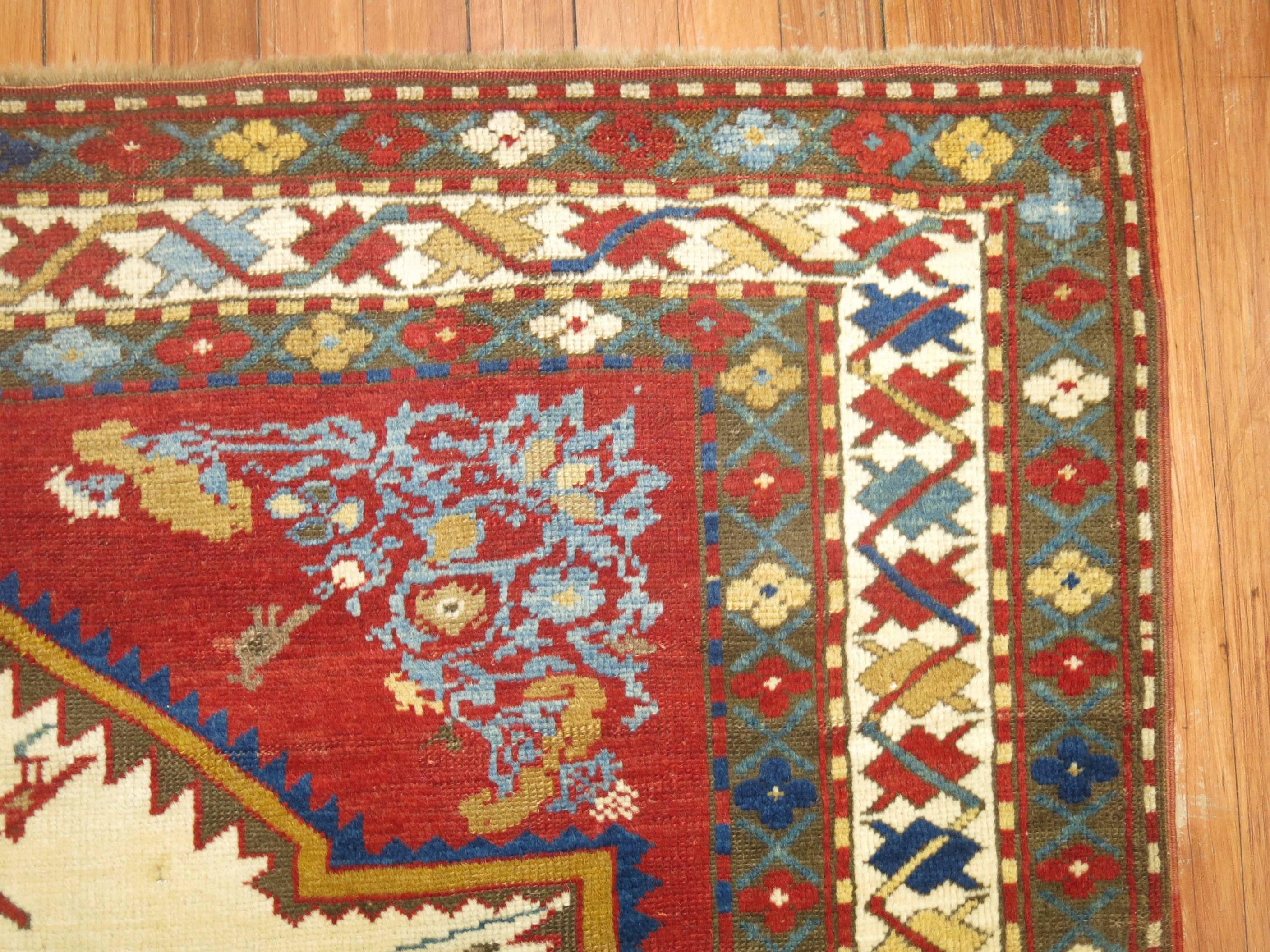 Hand-Woven 19th Century Antique Pictorial Bird Kazak Caucasian Rug