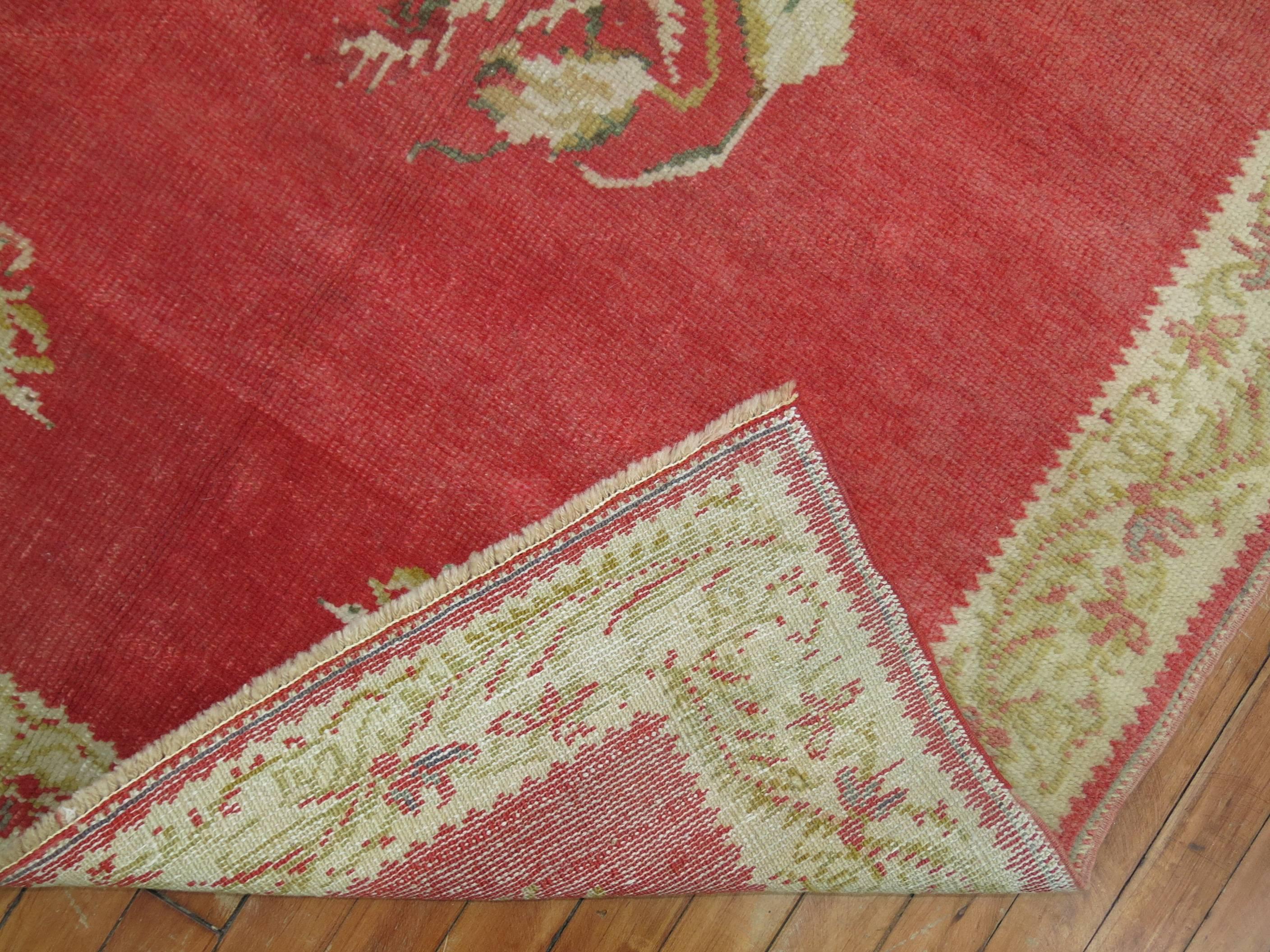 Red Antique Turkish Ghiordes Rose Flower Rug In Good Condition For Sale In New York, NY