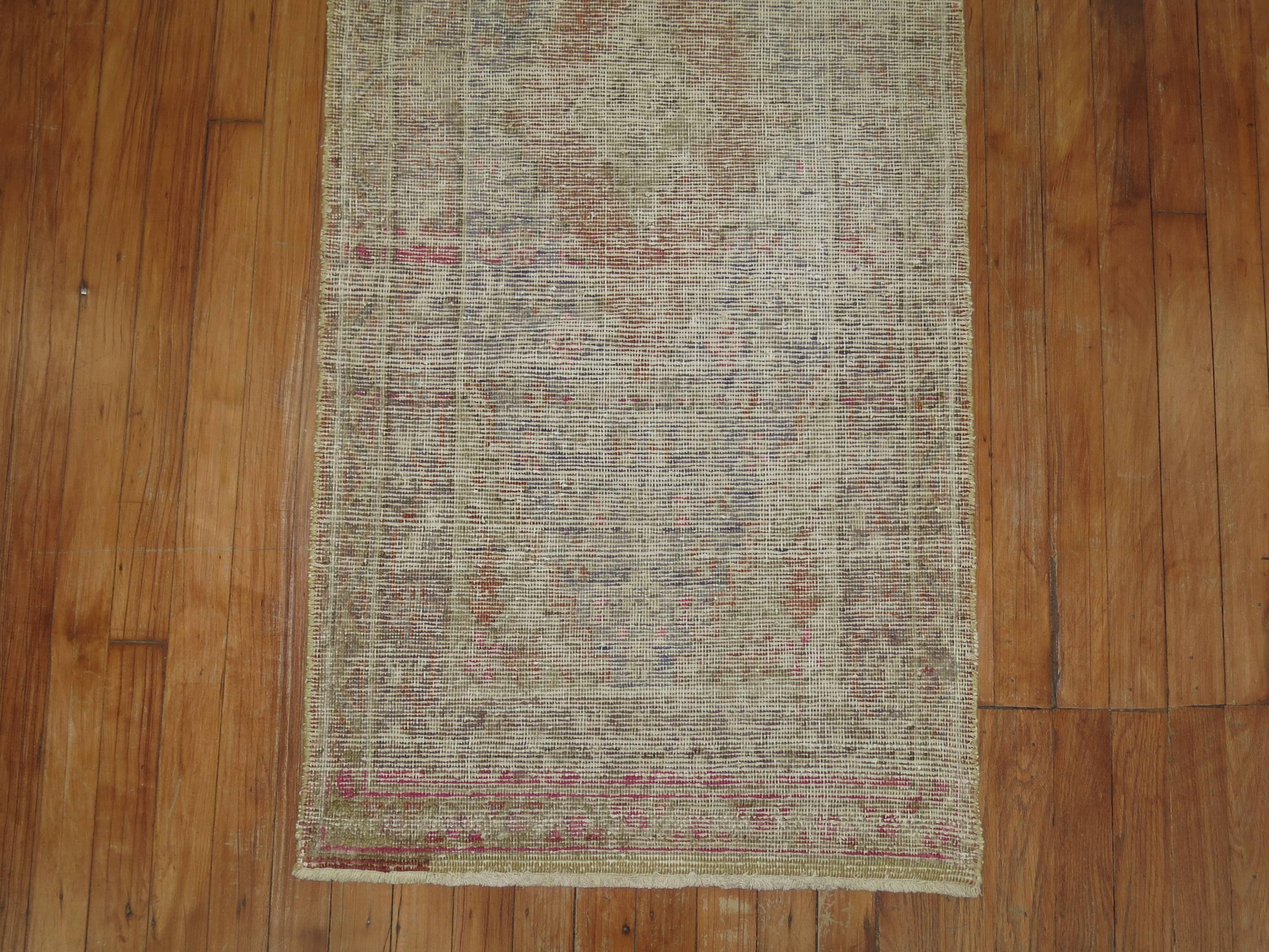 Rare Shabby Chic Late 19th Century Wool Narrow Khotan Runner In Distressed Condition For Sale In New York, NY