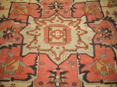 Ivory Field Antique Persian Serapi Rug