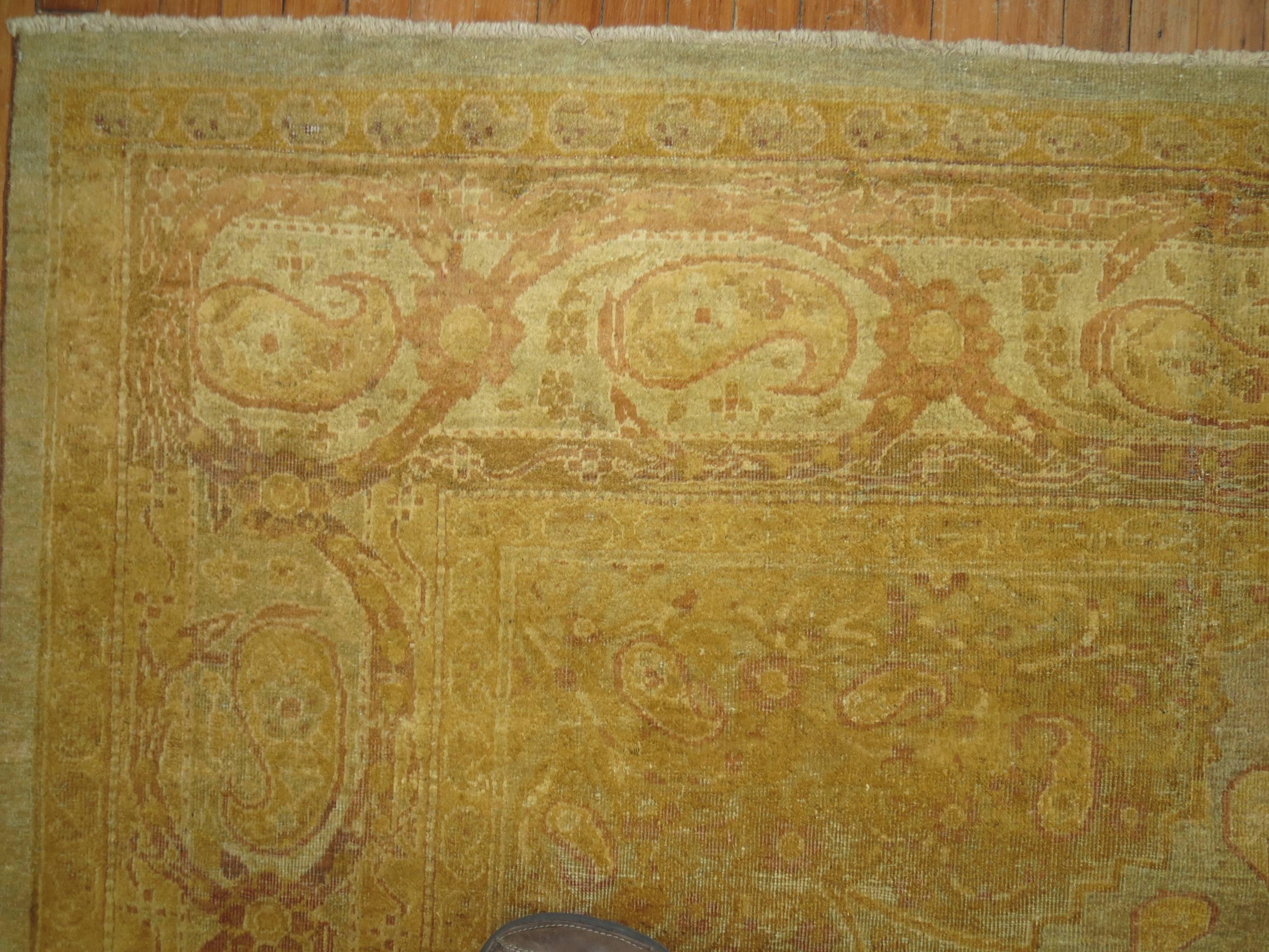Slate Gold Antique Indian Agra Room Size Rug In Good Condition For Sale In New York, NY