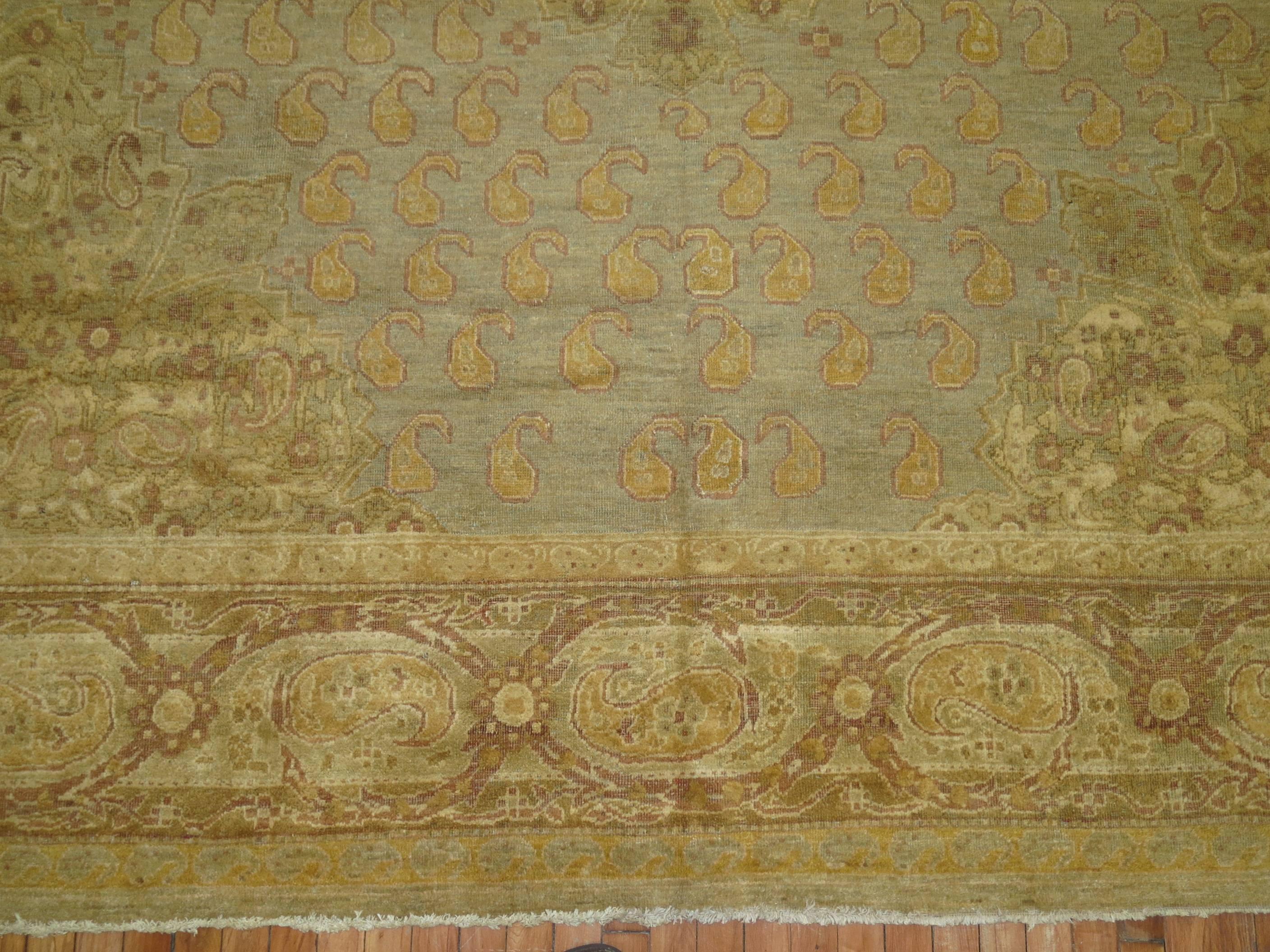 19th Century Slate Gold Antique Indian Agra Room Size Rug For Sale