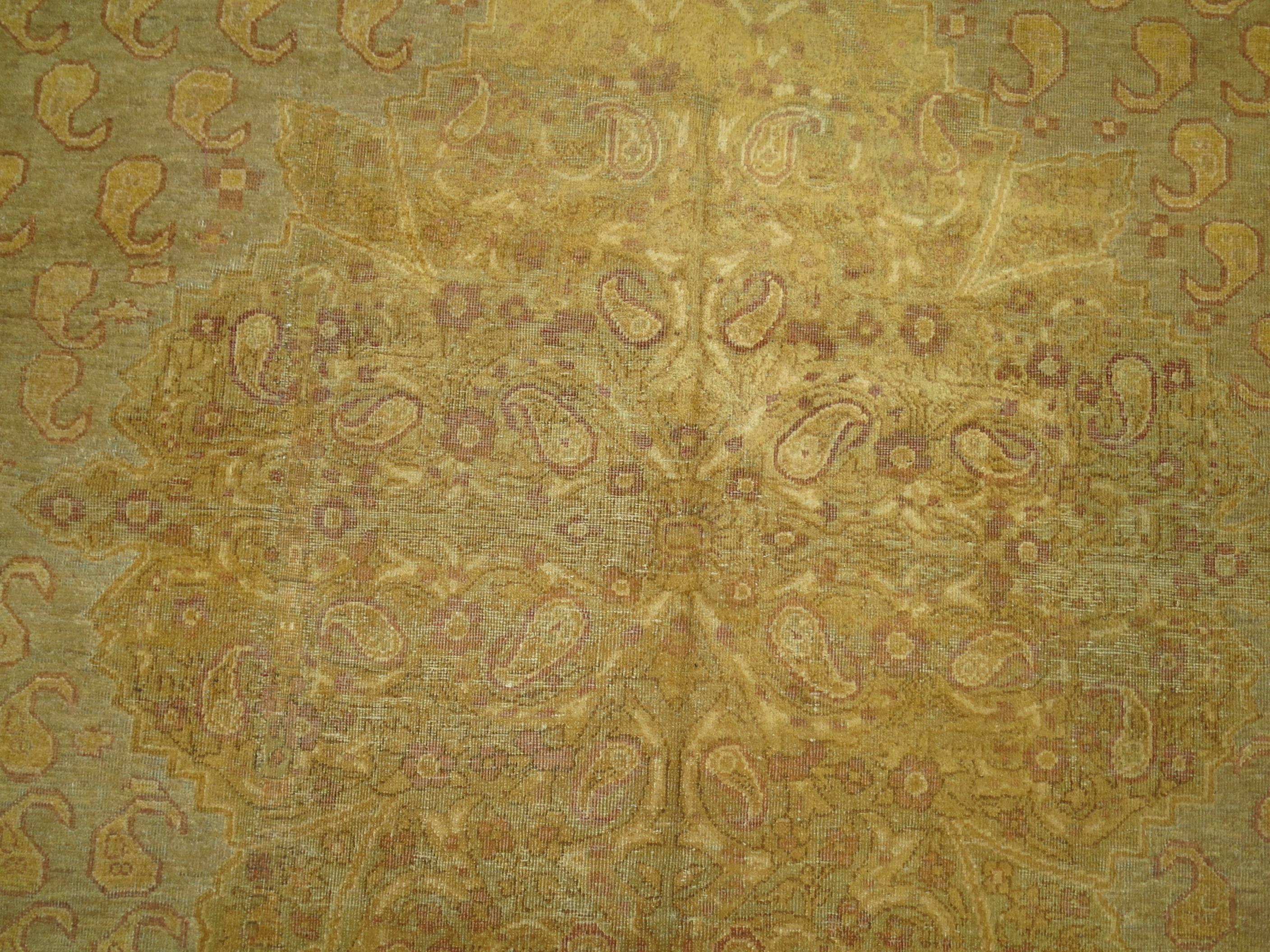 Slate Gold Antique Indian Agra Room Size Rug For Sale 2