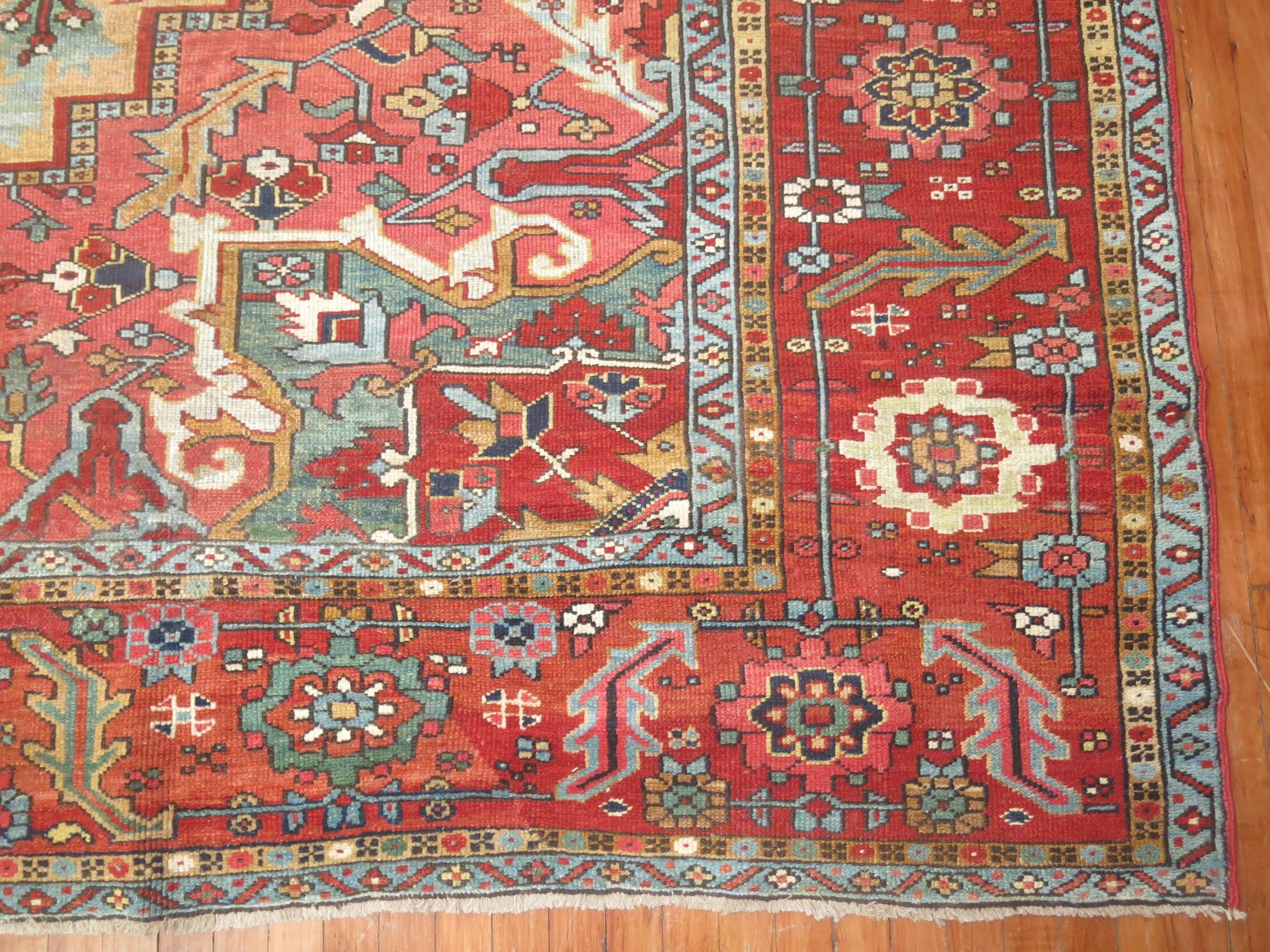 20th Century Serapi Heriz Persian Hand Knotted Antique Traditional Wool Rug For Sale