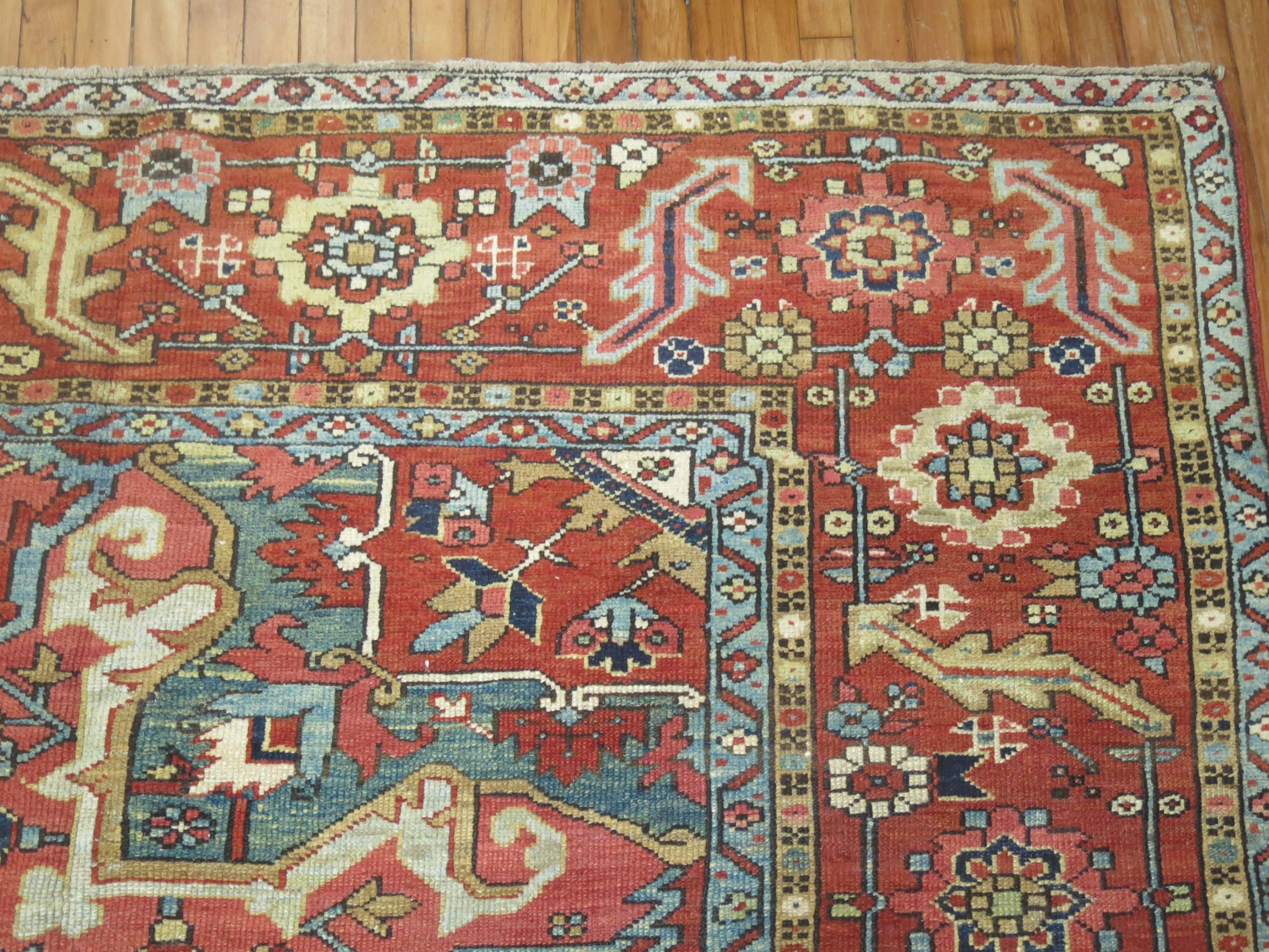 Serapi Heriz Persian Hand Knotted Antique Traditional Wool Rug For Sale 2