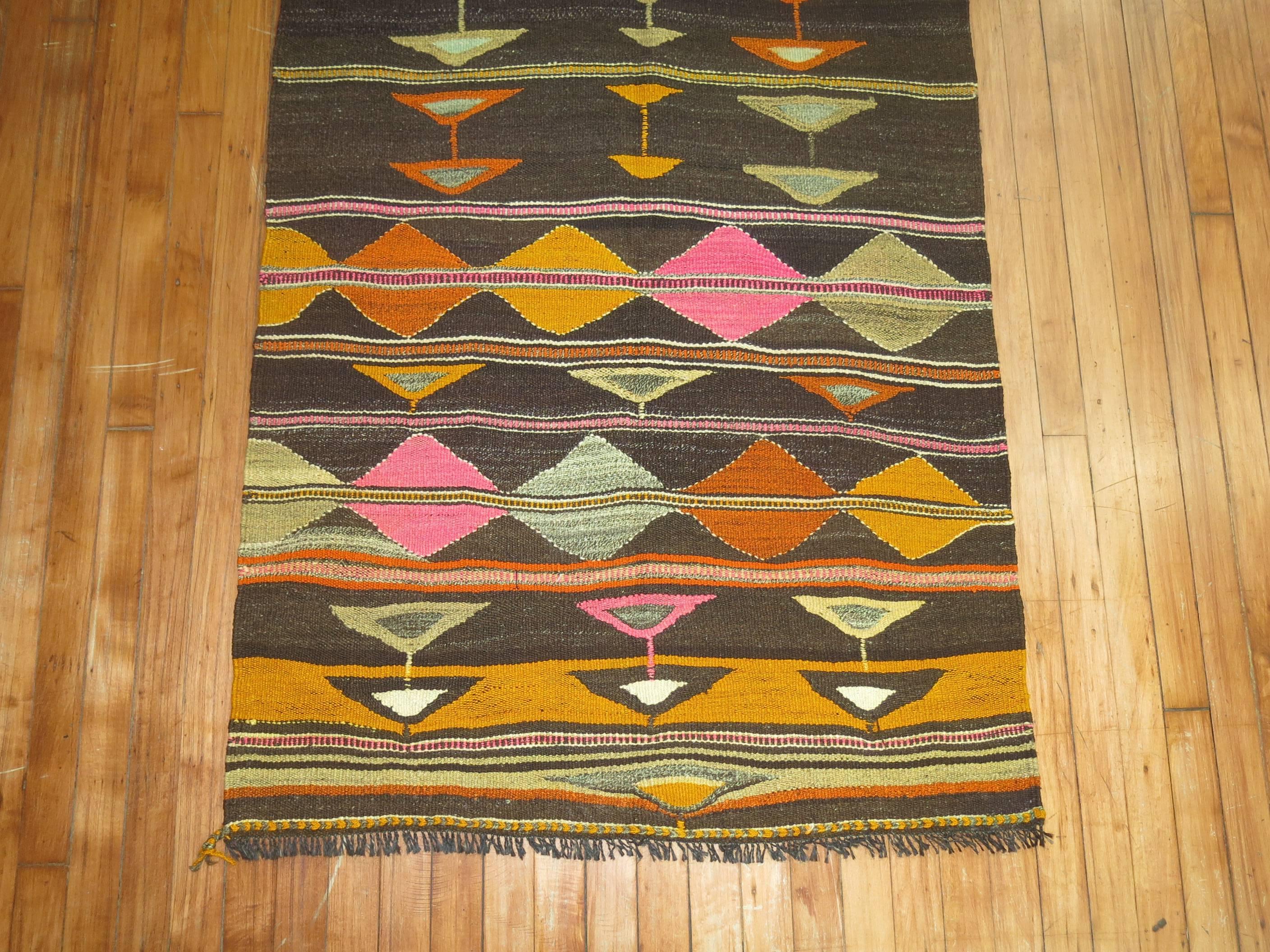 Tribal Vintage Nomadic Style Turkish Kilim Flat-Weave