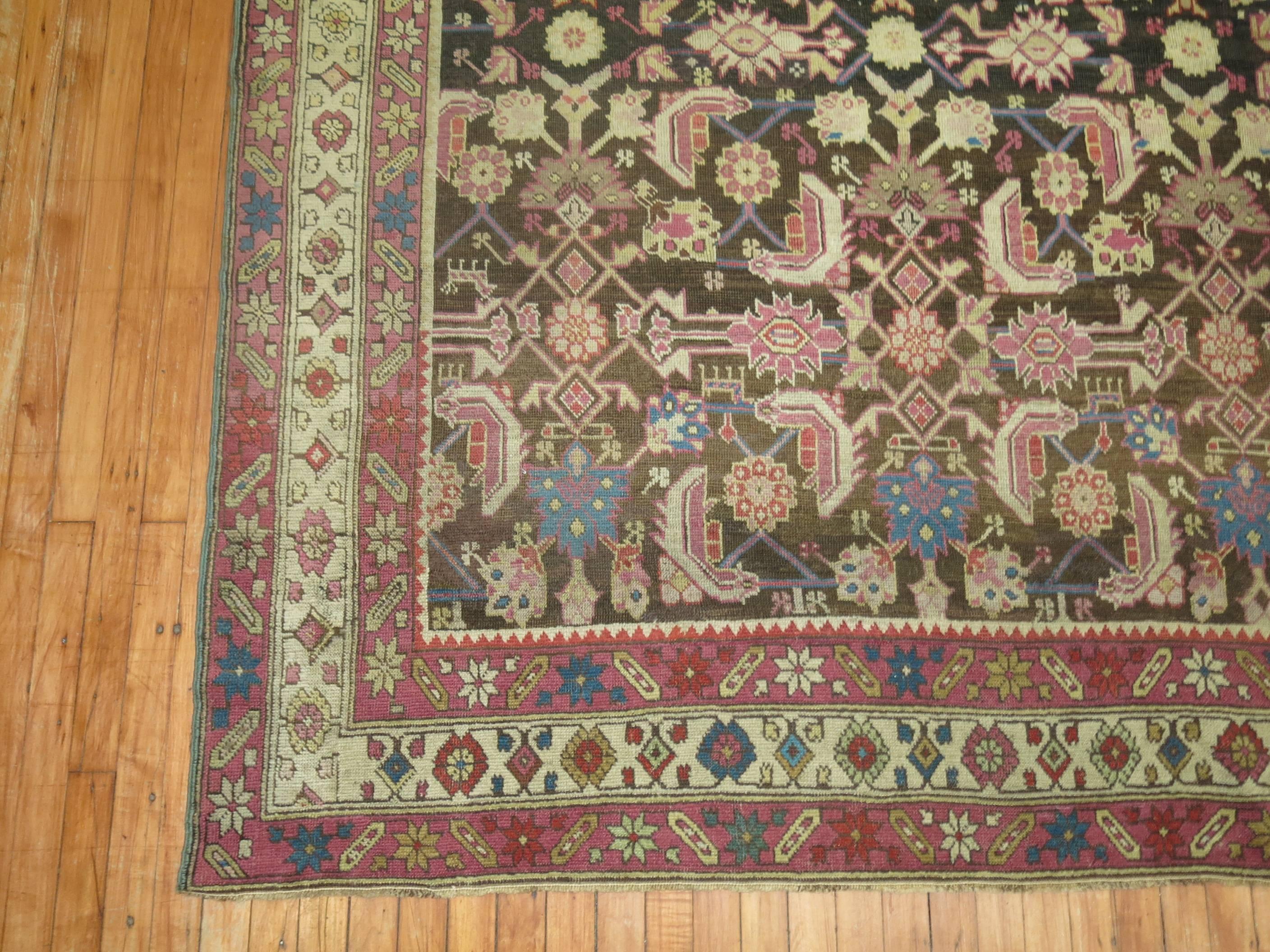 Russian Brown Field Lavender Accent 20th Century Karabagh Rug For Sale