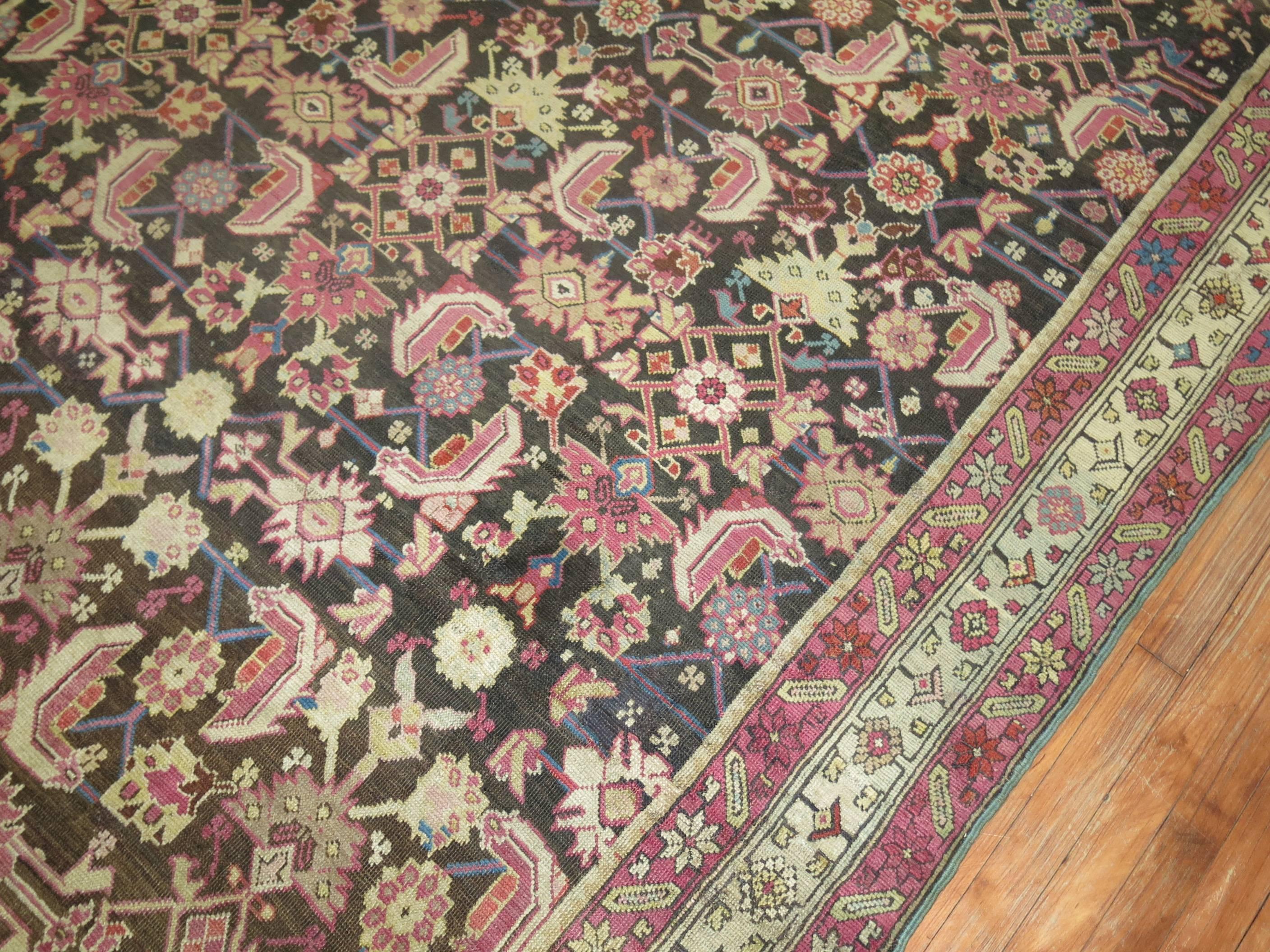 Wool Brown Field Lavender Accent 20th Century Karabagh Rug For Sale