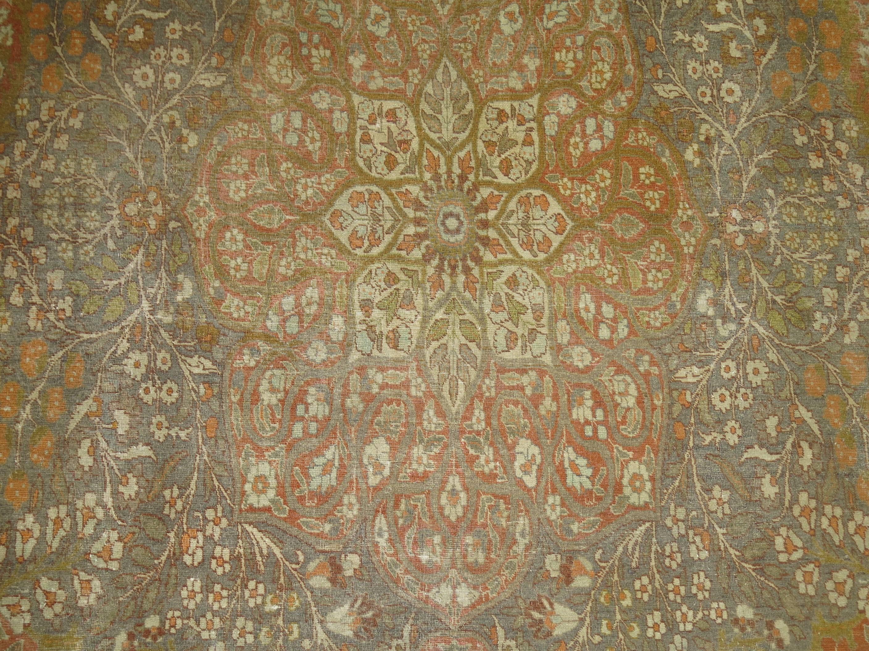 20th Century Fine Orange Antique Persian Tabriz Rug For Sale