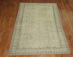 Tapue Beige Green Lavender Mid-20th Century Handwoven Turkish Oushak Rug