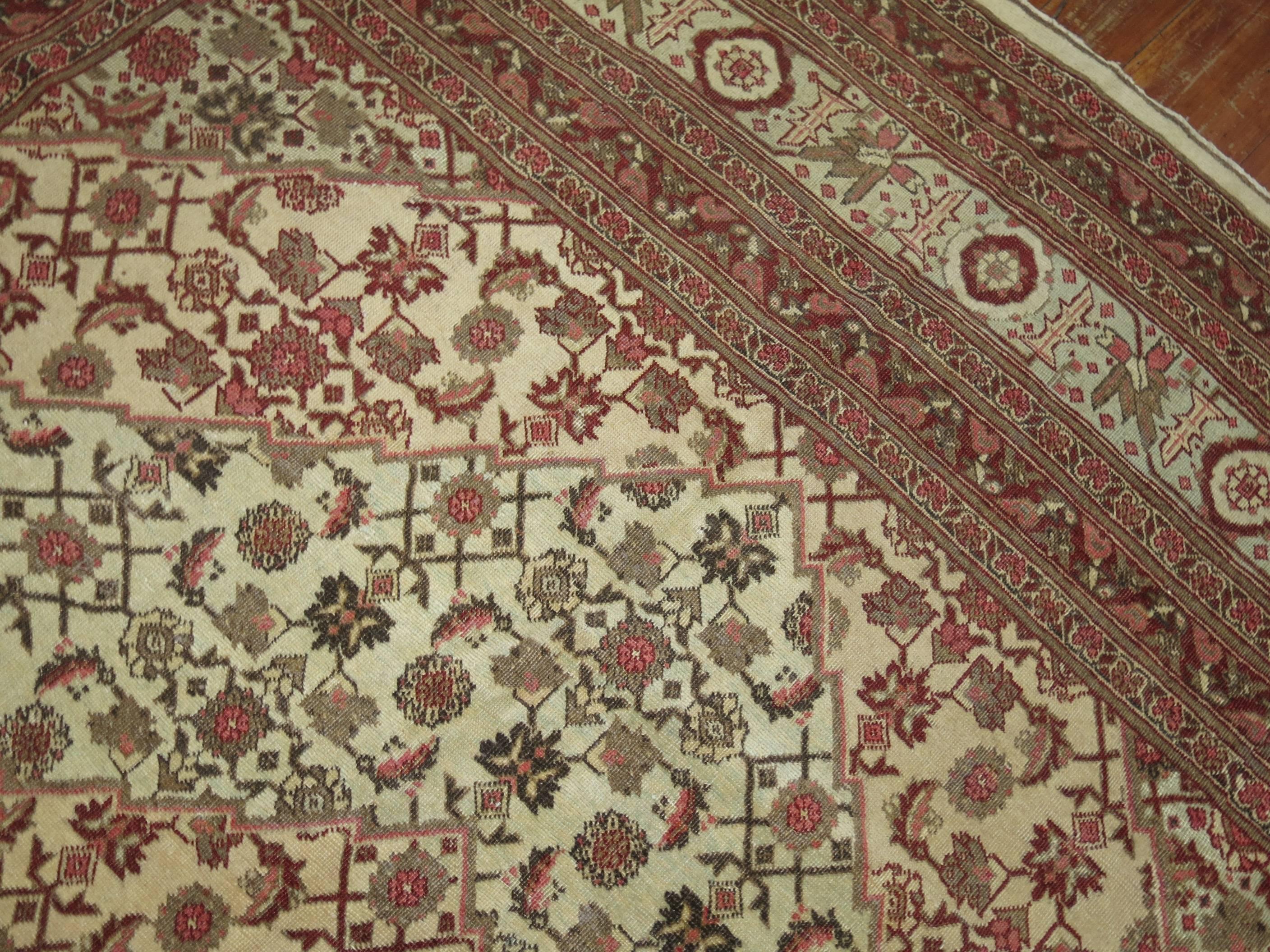 Pistachio Field Persian Tabriz Mahi Fish Carpet In Good Condition For Sale In New York, NY