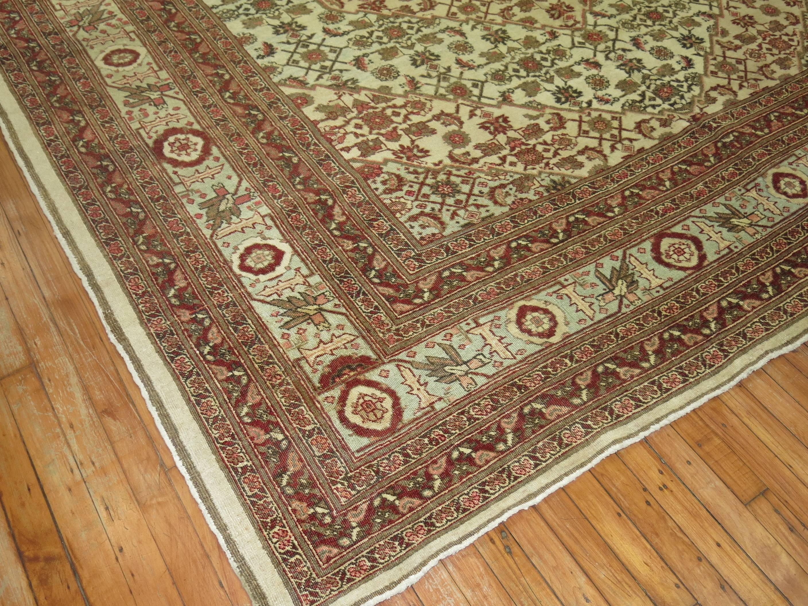 Pistachio Field Persian Tabriz Mahi Fish Carpet For Sale 1