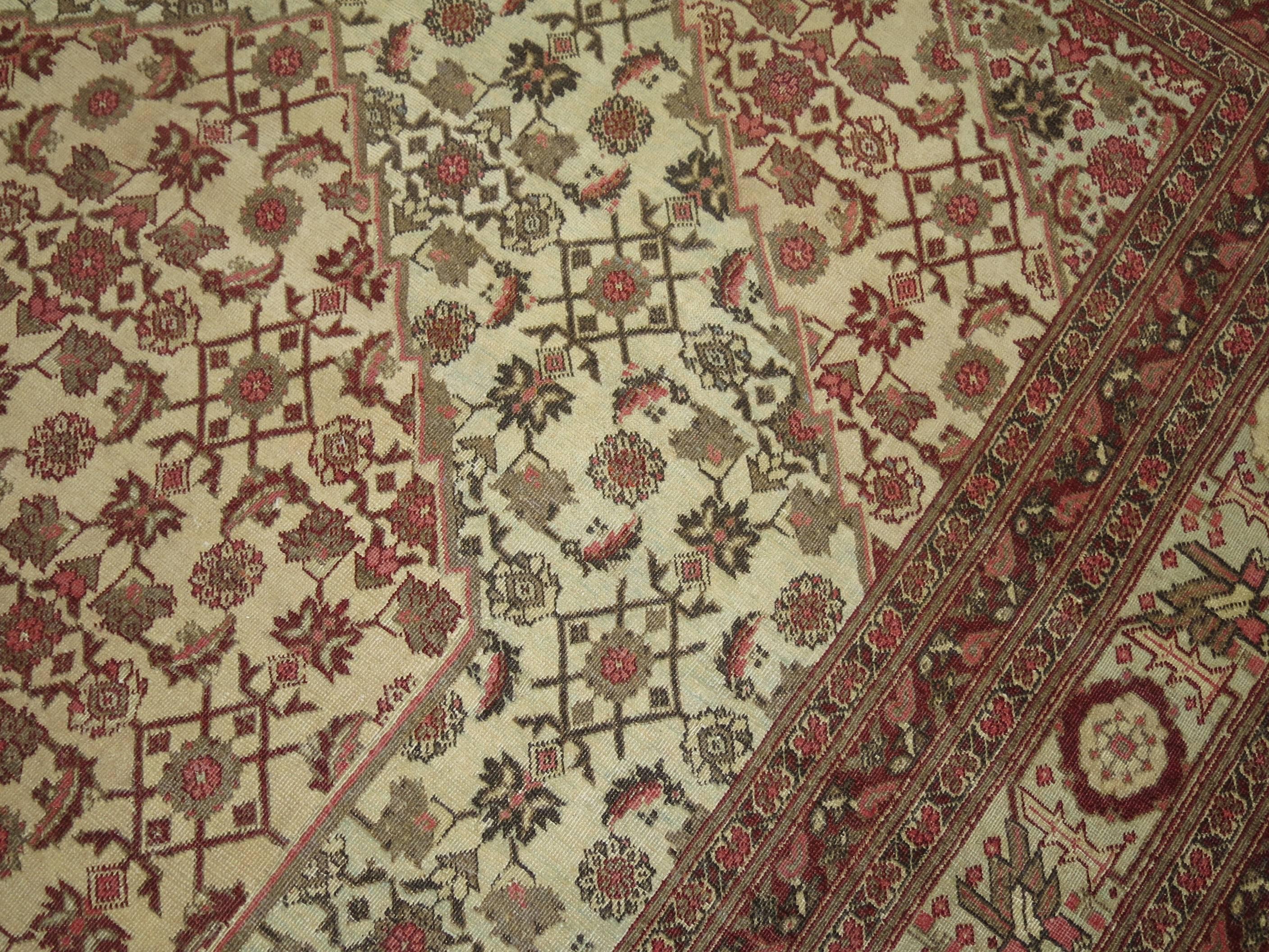 Hand-Knotted Pistachio Field Persian Tabriz Mahi Fish Carpet For Sale