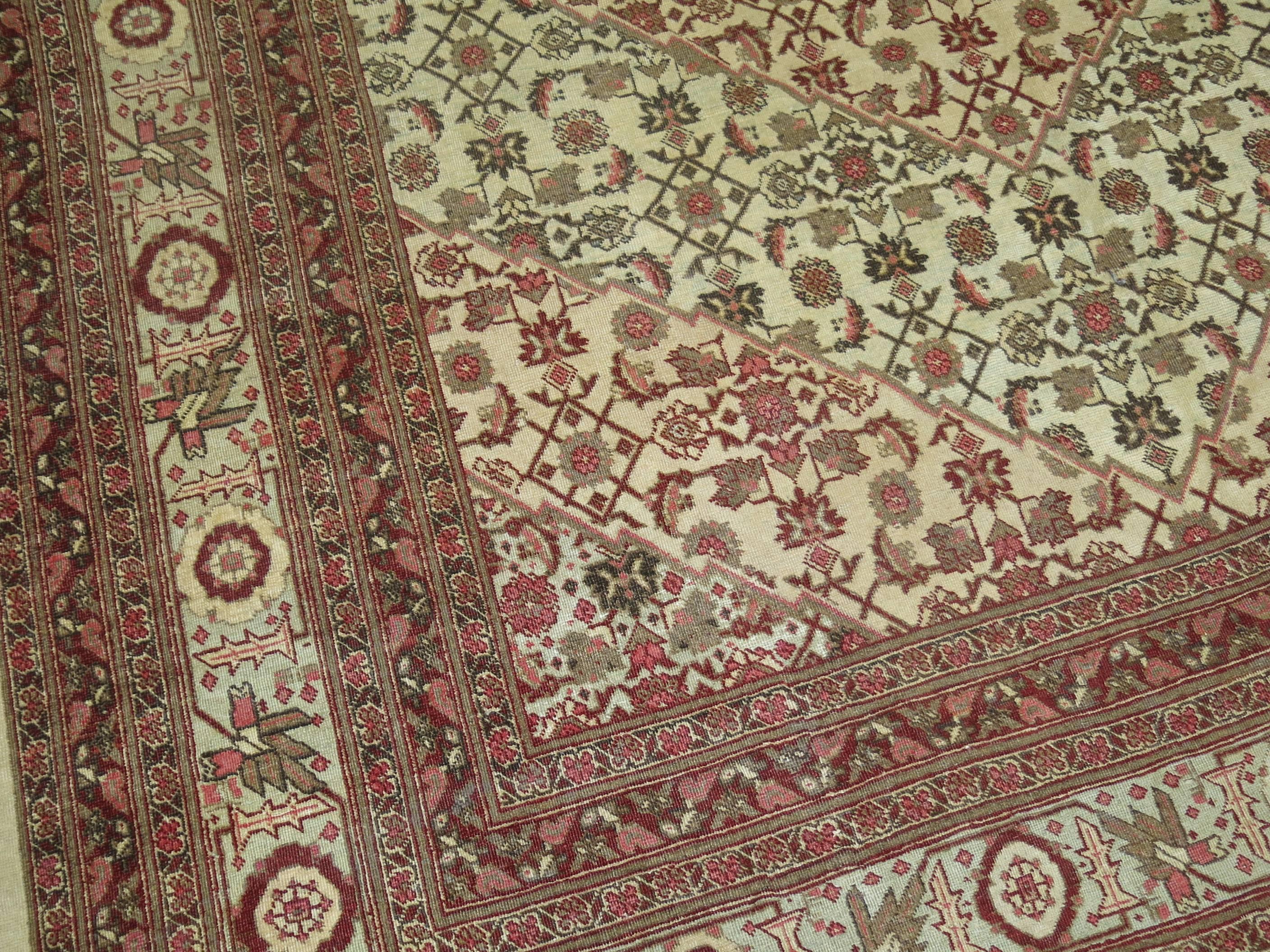 Pistachio Field Persian Tabriz Mahi Fish Carpet For Sale 2