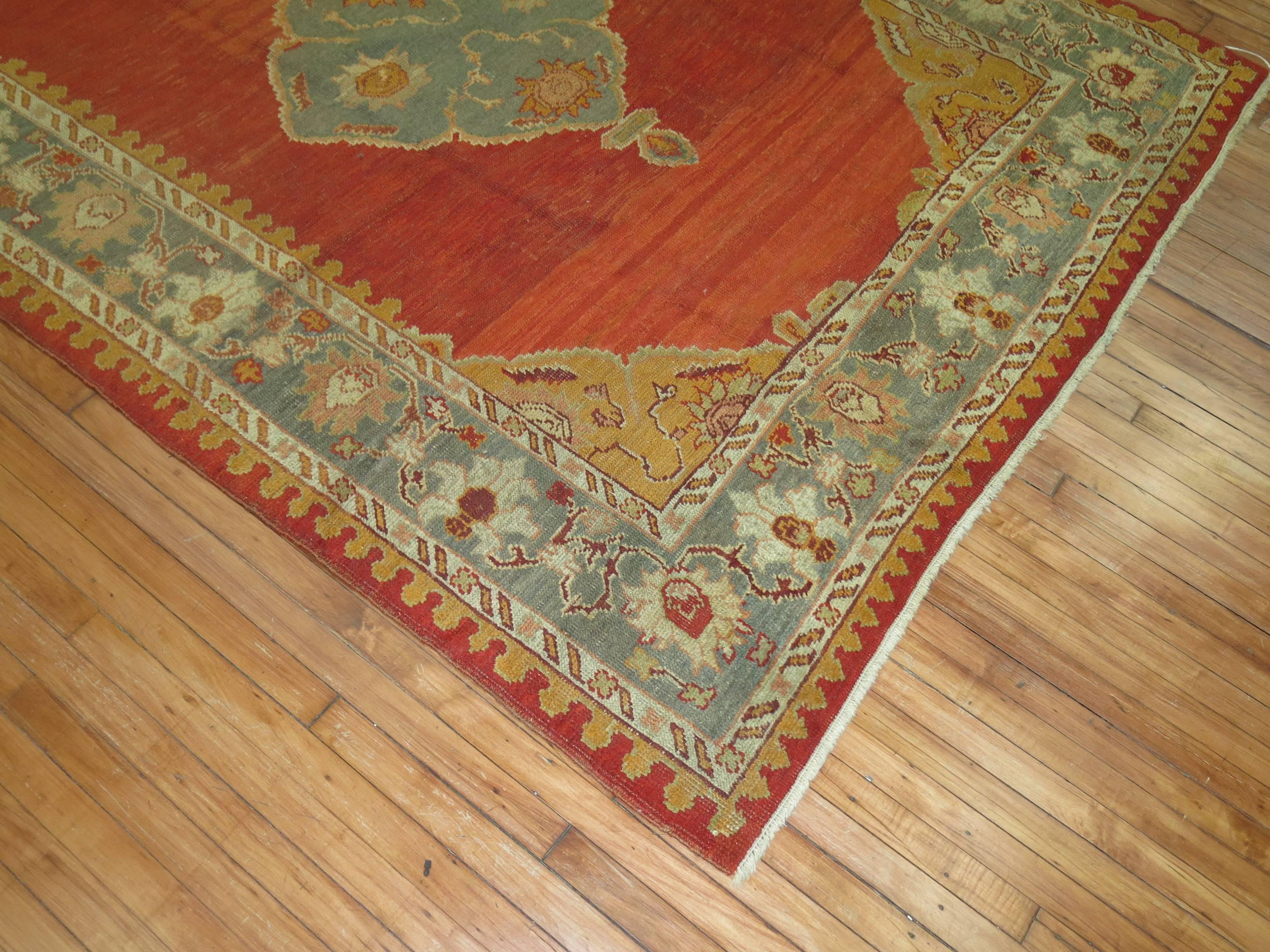 Hand-Woven Late 19th Century Antique Turkish Oushak 7' x 10' For Sale