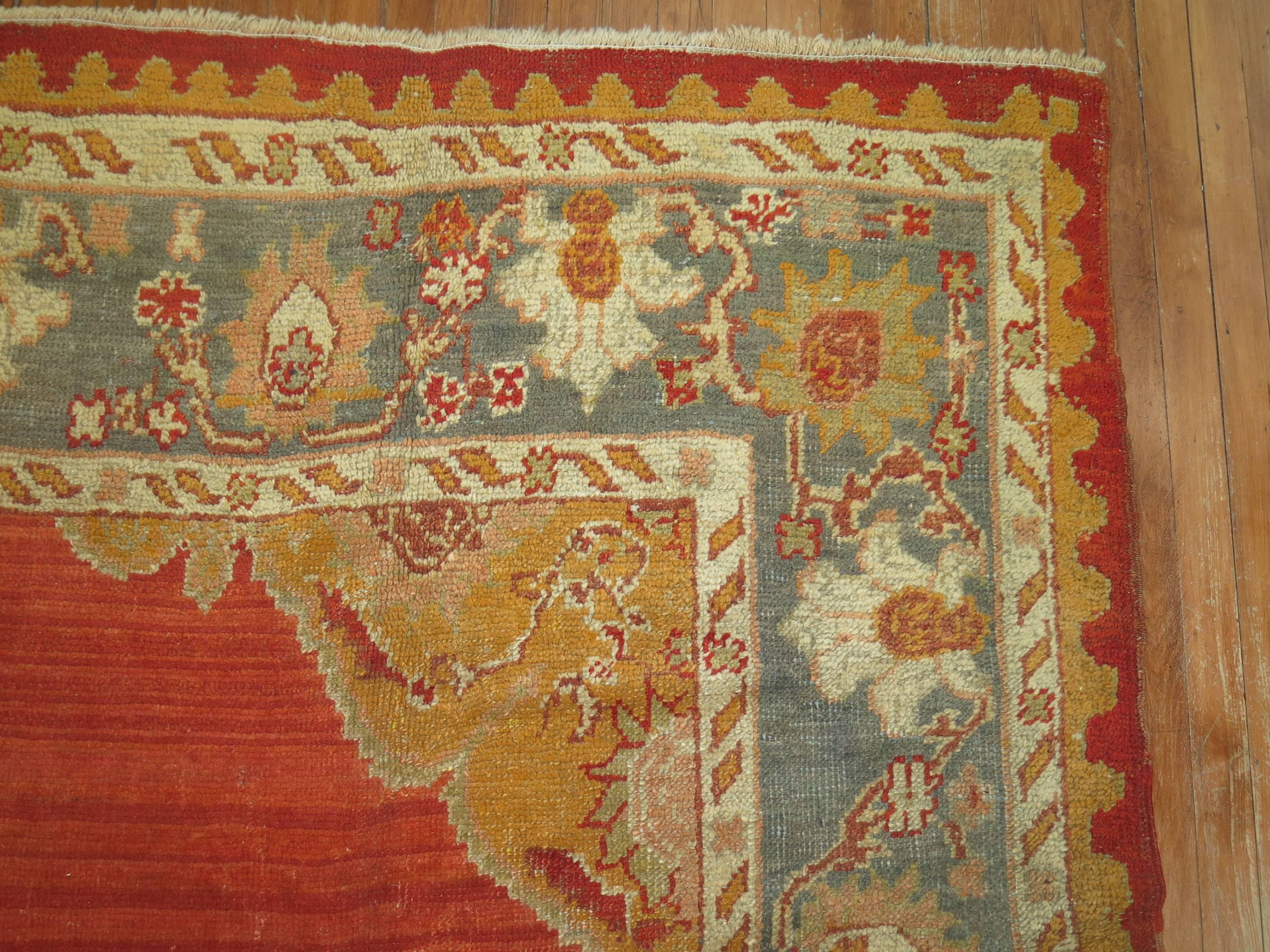 Wool Late 19th Century Antique Turkish Oushak 7' x 10' For Sale
