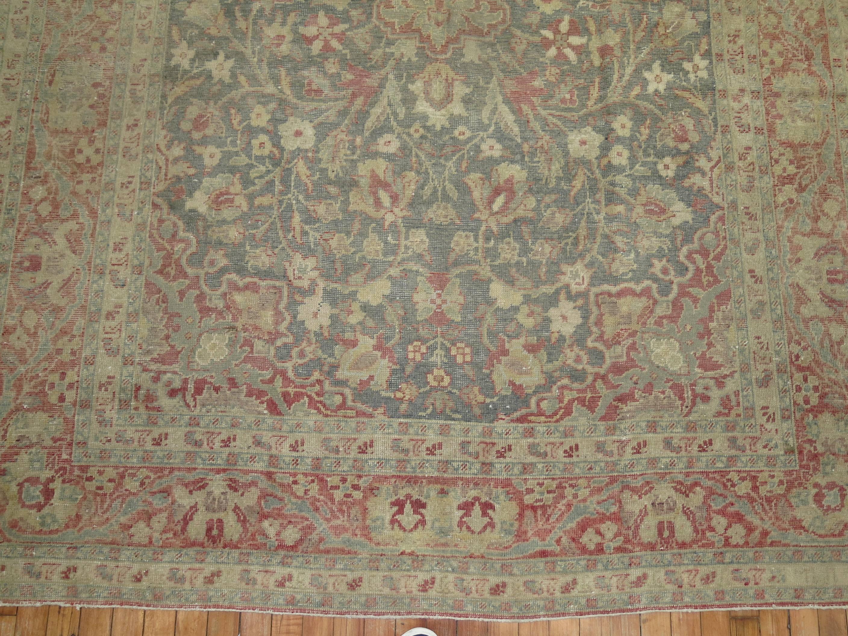 Hand-Knotted Earth Tone Room Size Vintage Turkish Rug For Sale