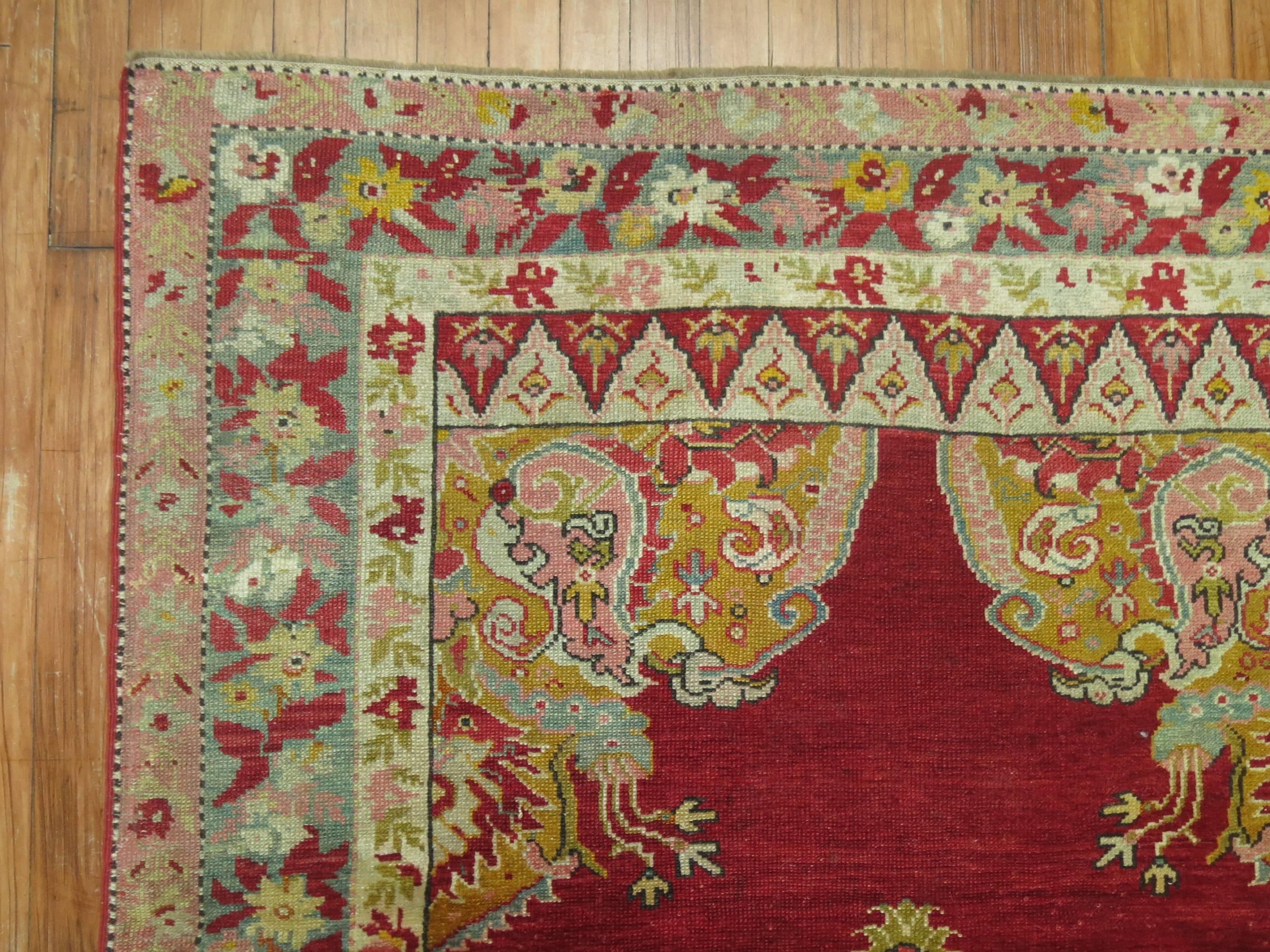 Cherry Red Antique Turkish Melas Rug, Early 20th Century In Excellent Condition In New York, NY