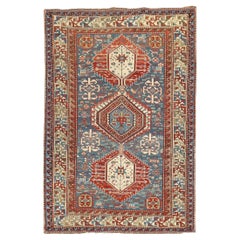 Zabihi Collection Tribal Blue 19th Century Antique Caucasian Shirvan Rug