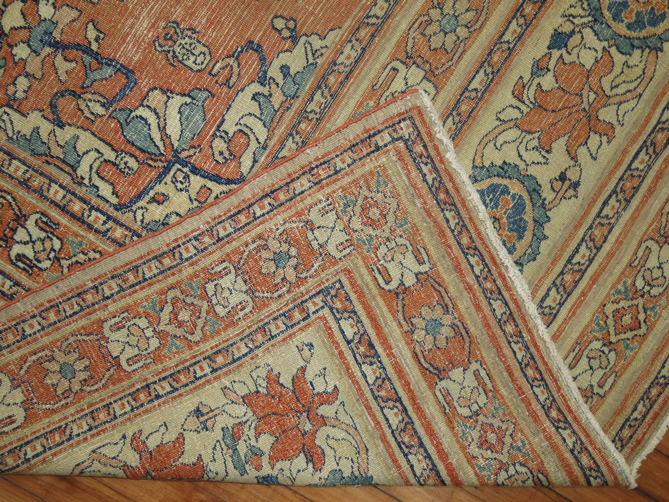 20th Century Camel Orange Blue Color Persian Open Medallion Room Size Rug For Sale 1