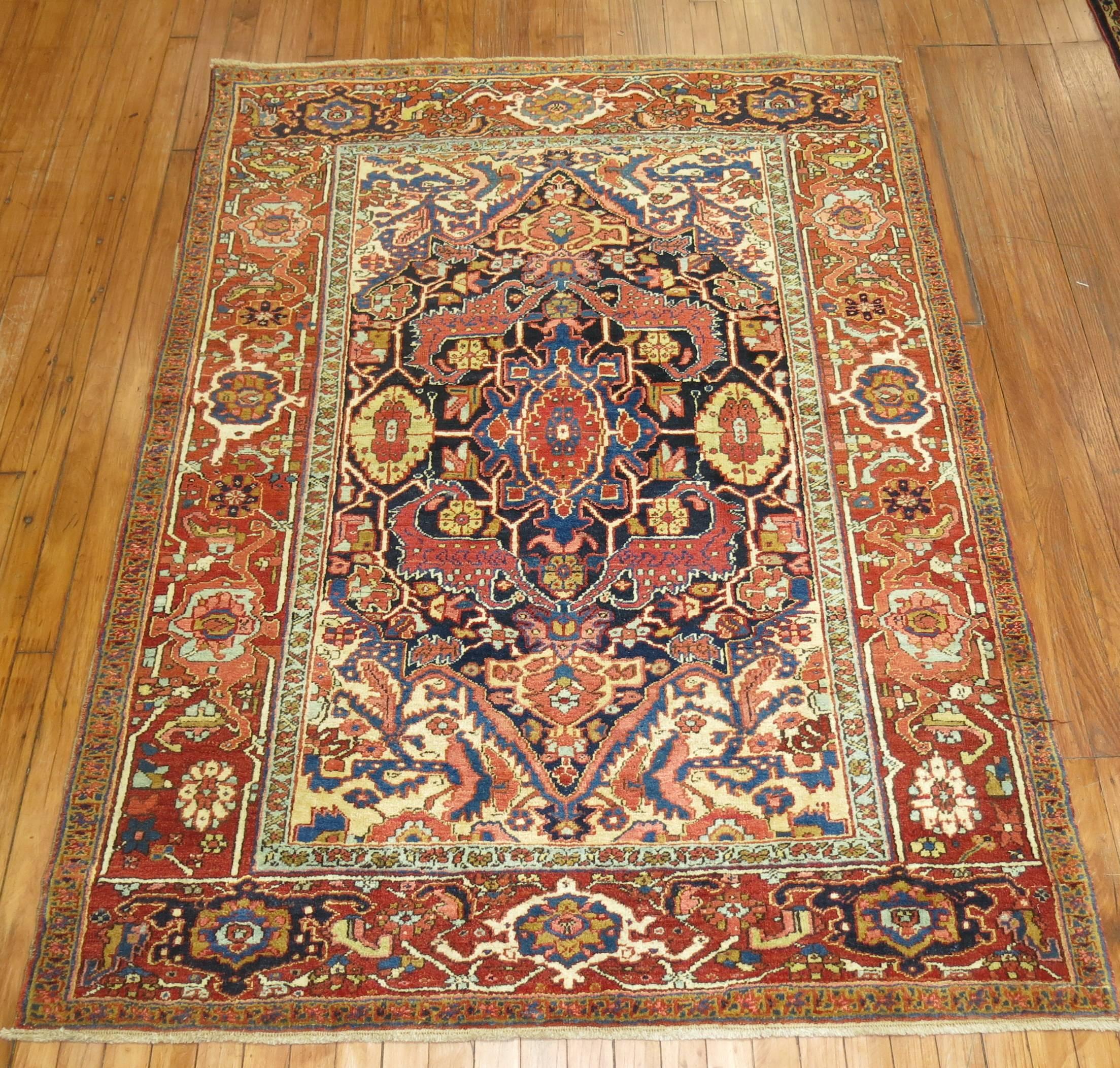 Wool Traditional Antique Persian Heriz Rug For Sale
