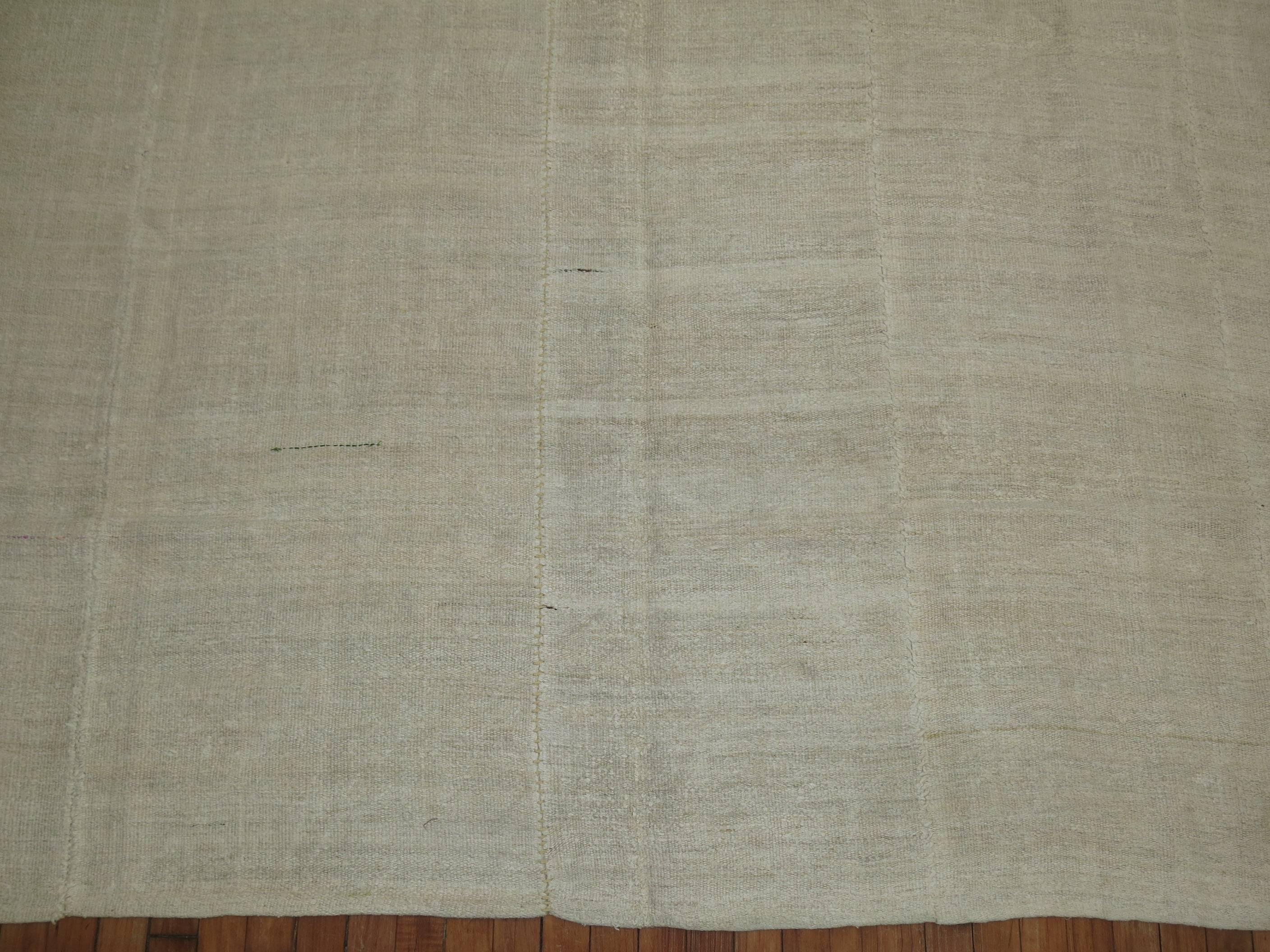Wool White Room Size Vintage Turkish Kilim For Sale