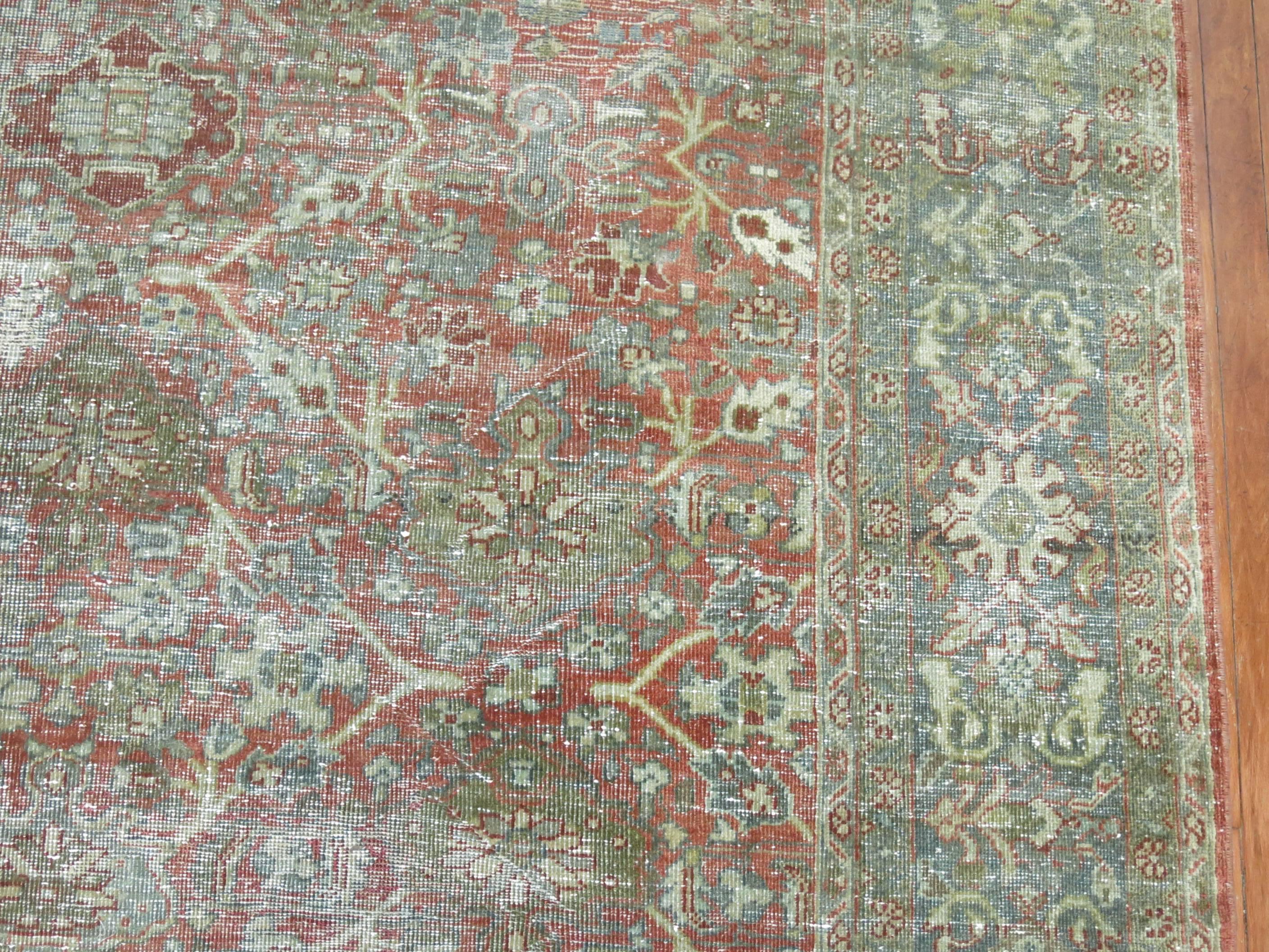 Other Shabby Chic Persian Traditional Mahal Rug In Terracotta and Sea Foam Tones
