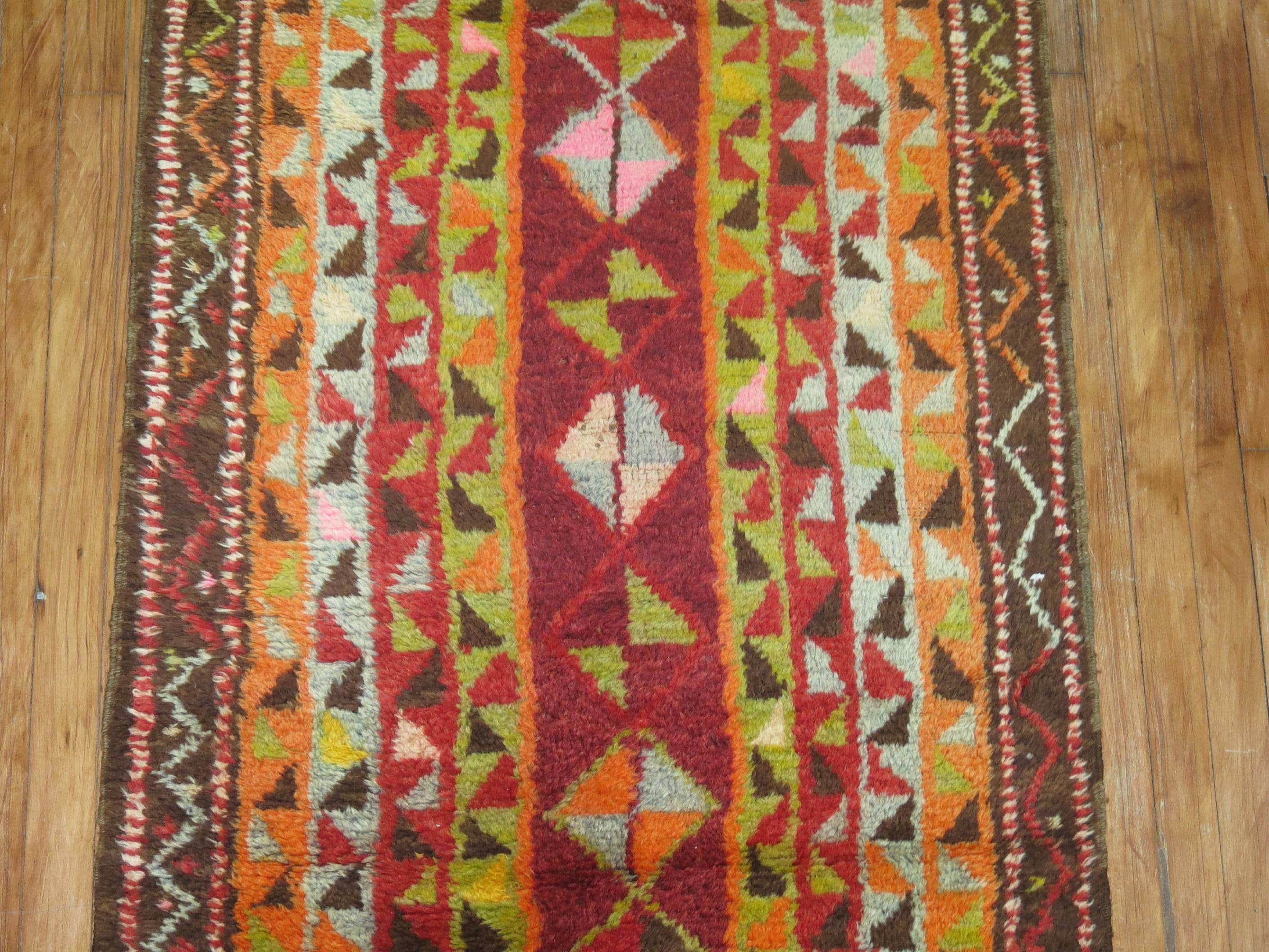 Amid 20th century Turkish Tulu Runner with an abstract motif with an array of colors

Measures: 2'10” x 11'3”.