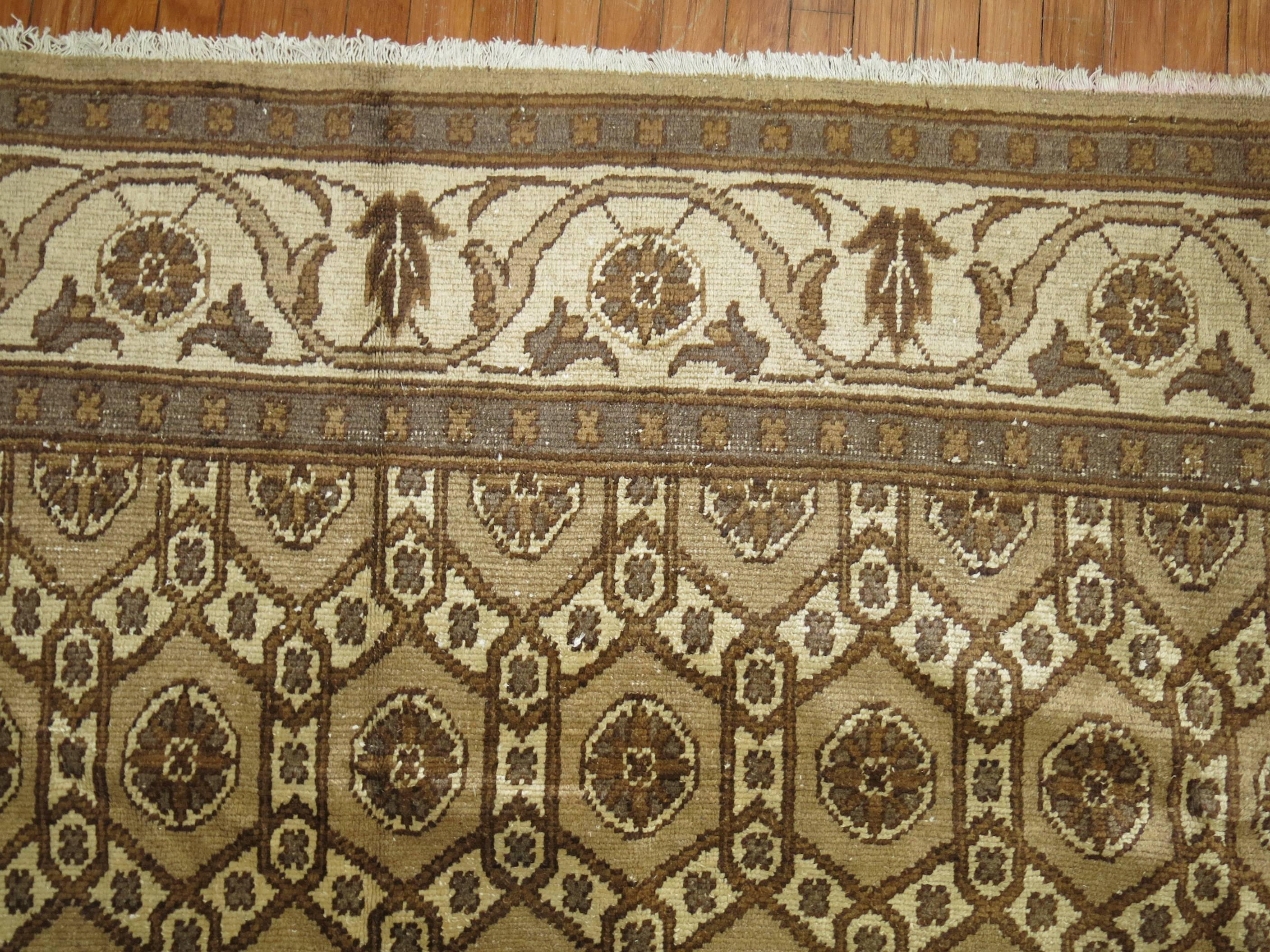 Hand-Knotted Brow Beige Vintage Persian Wool Rug