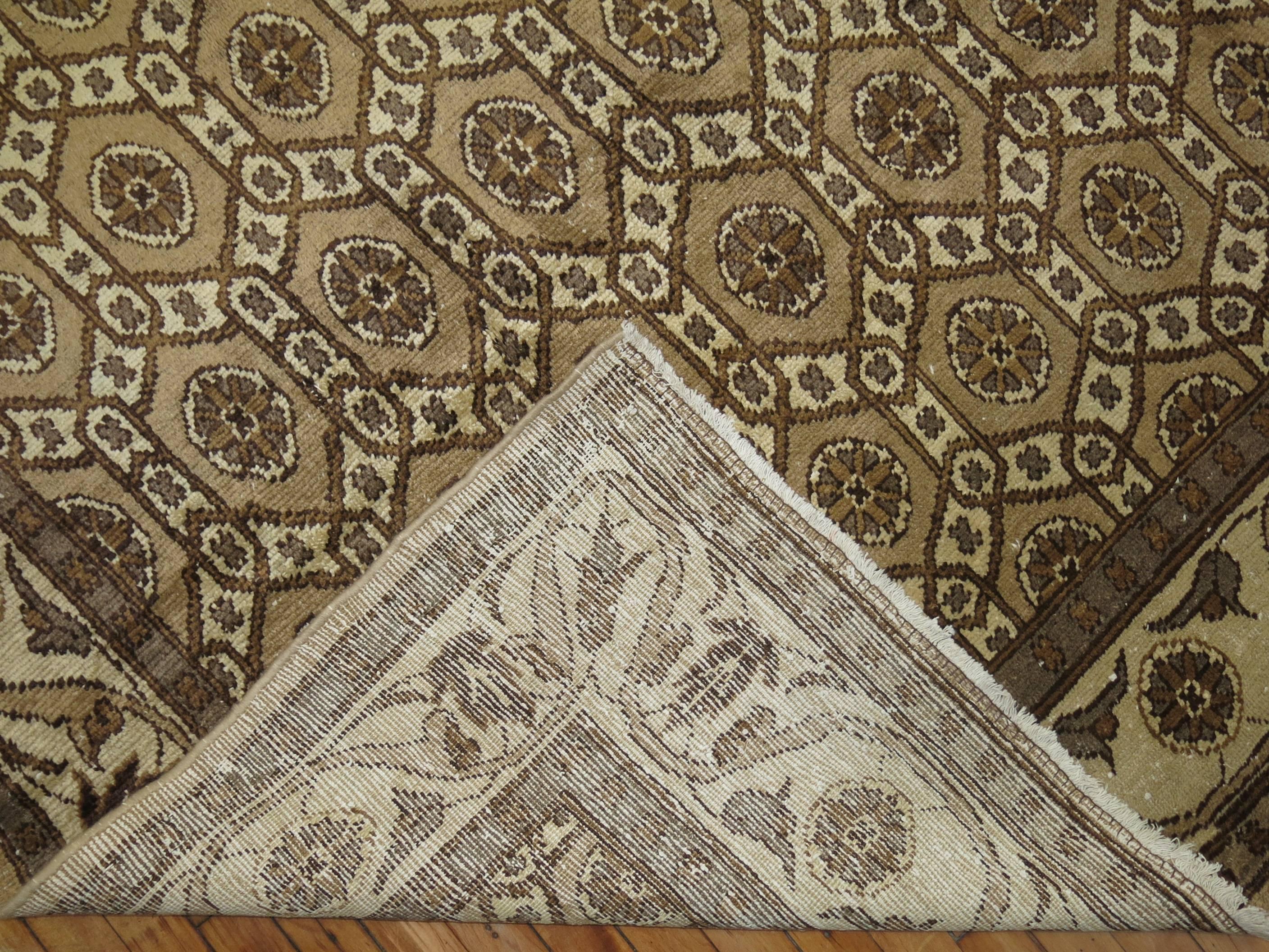 Brow Beige Vintage Persian Wool Rug 2