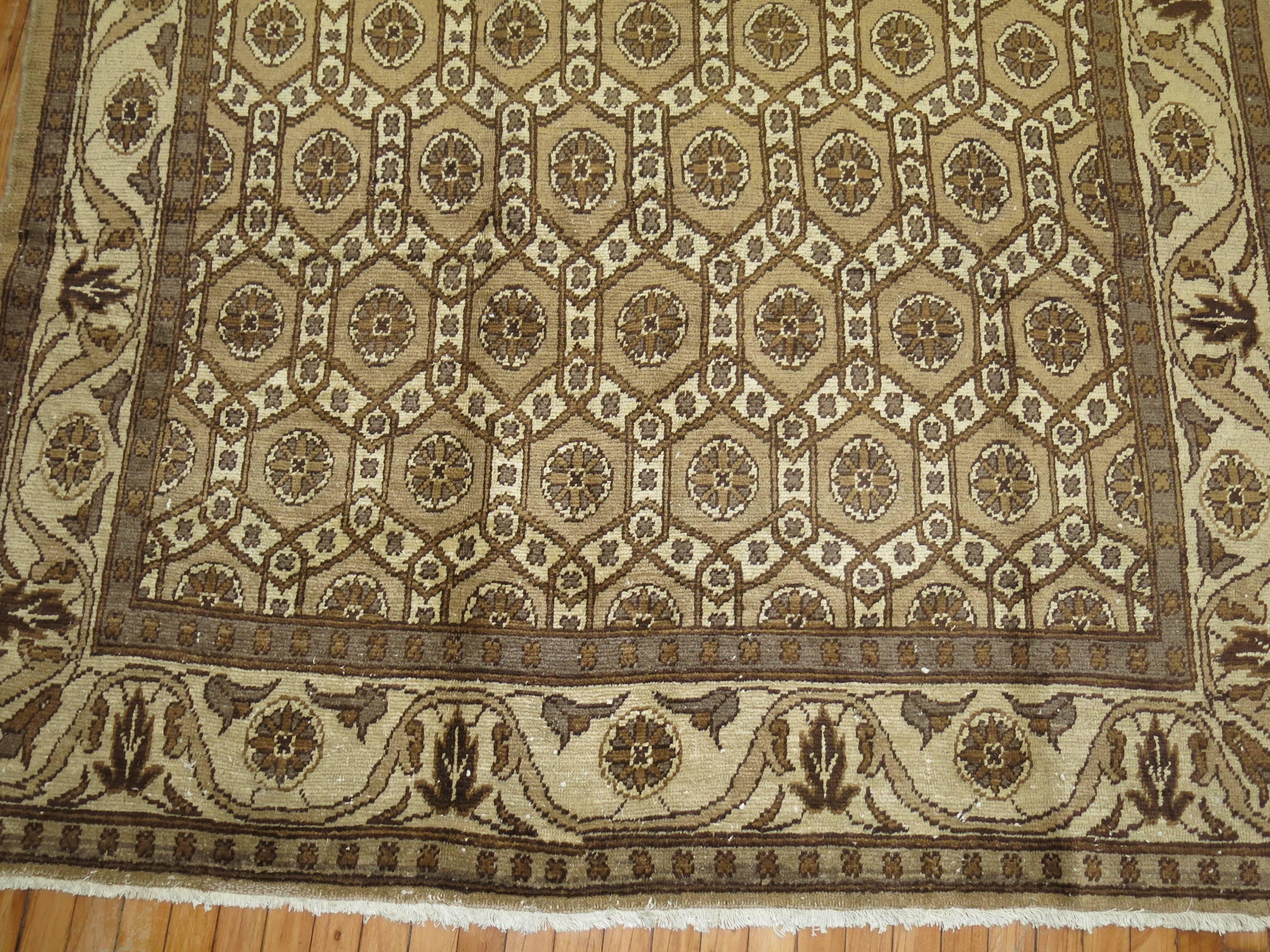 Brow Beige Vintage Persian Wool Rug 4