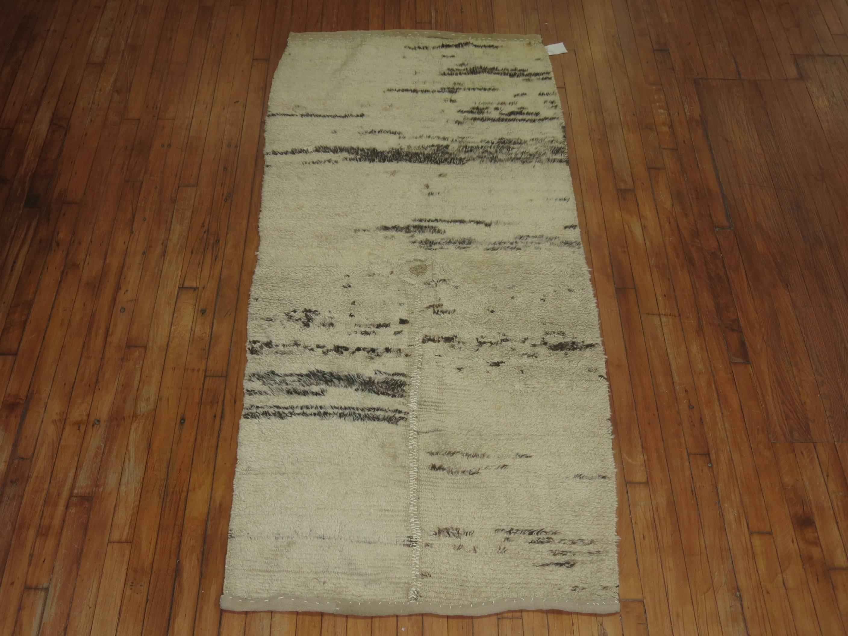 Other Vintage Moroccan Ivory Black Brown Color Small Runner For Sale