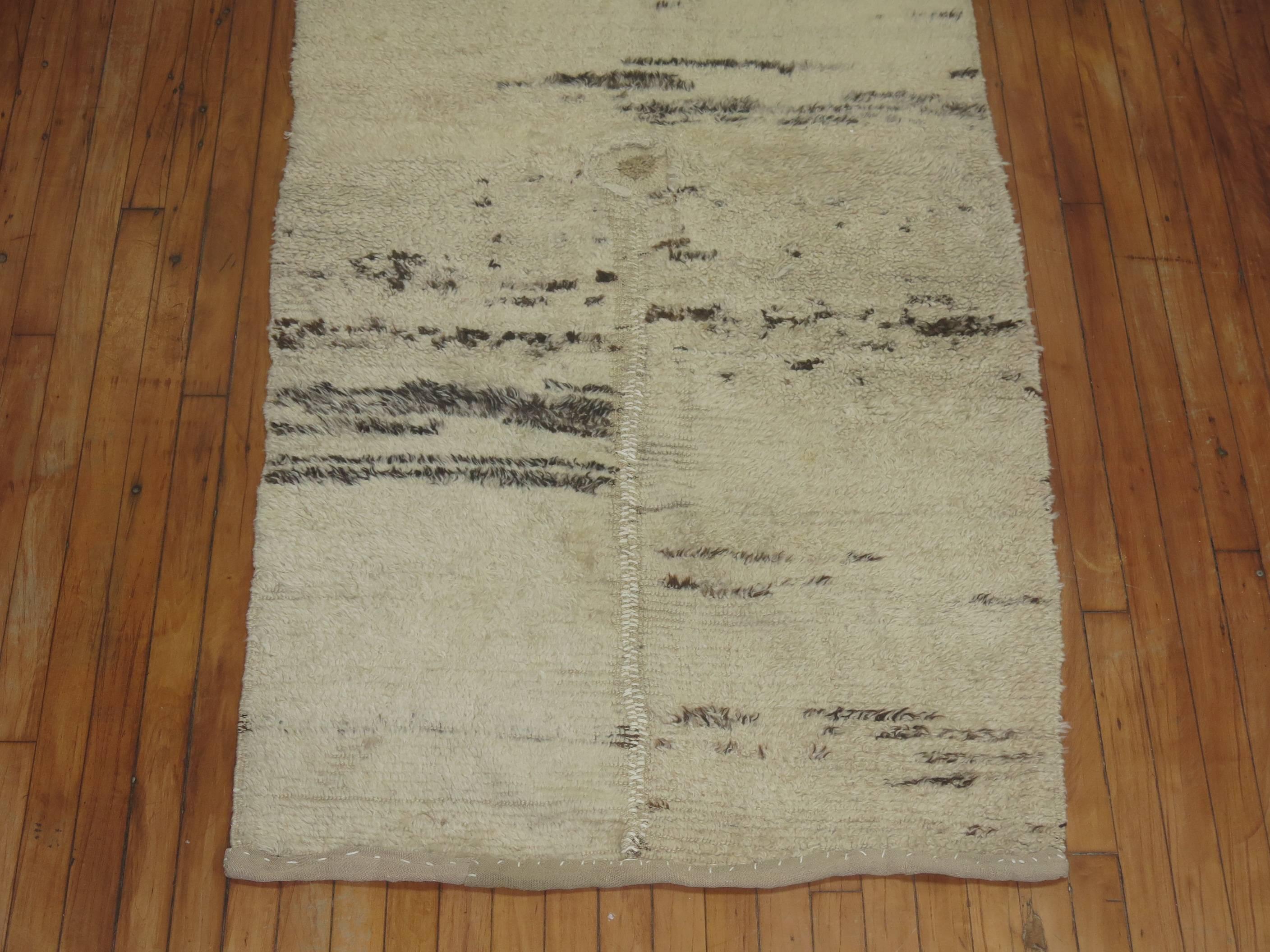 20th Century Vintage Moroccan Ivory Black Brown Color Small Runner For Sale