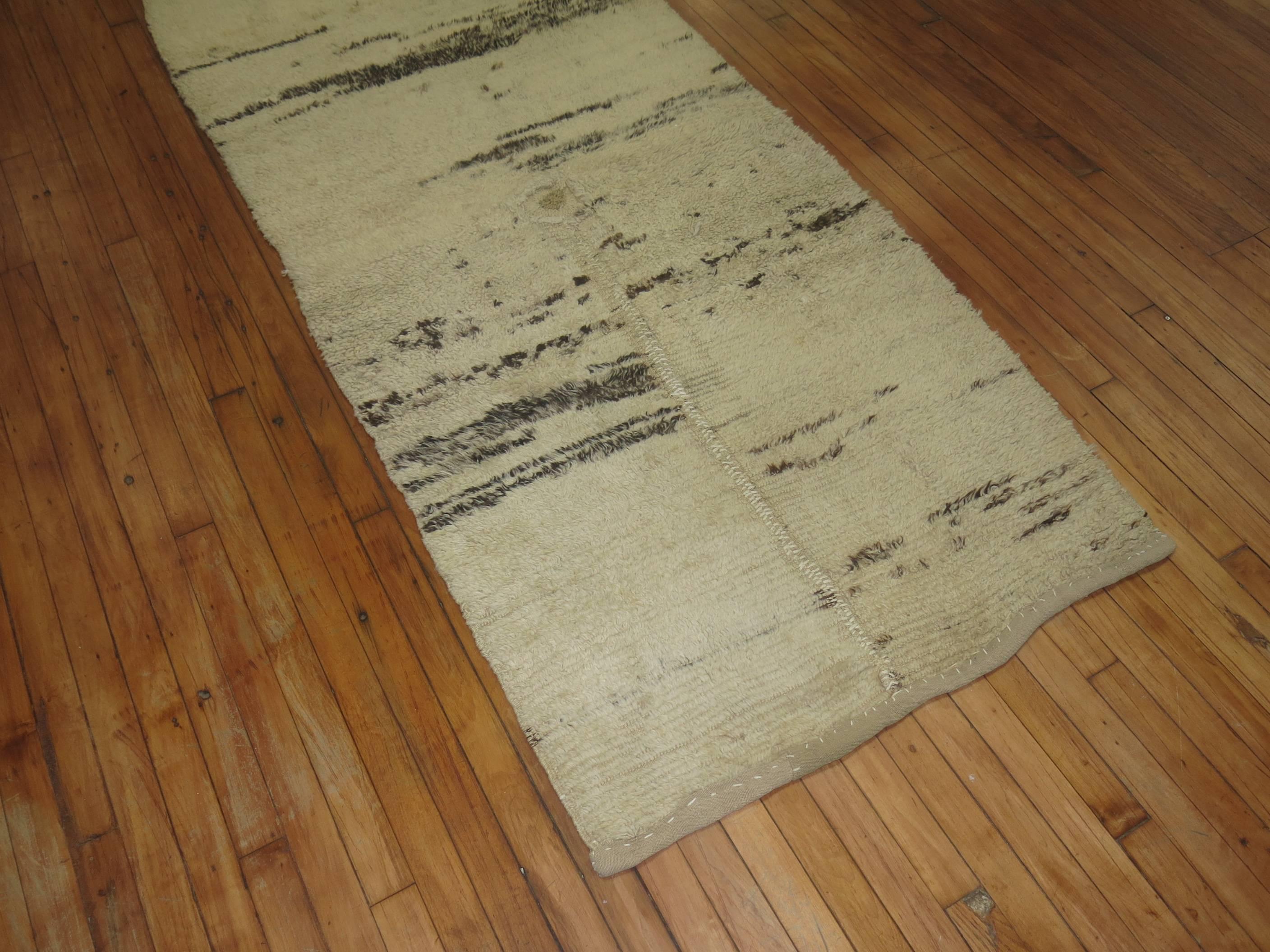Vintage Moroccan Ivory Black Brown Color Small Runner For Sale 1