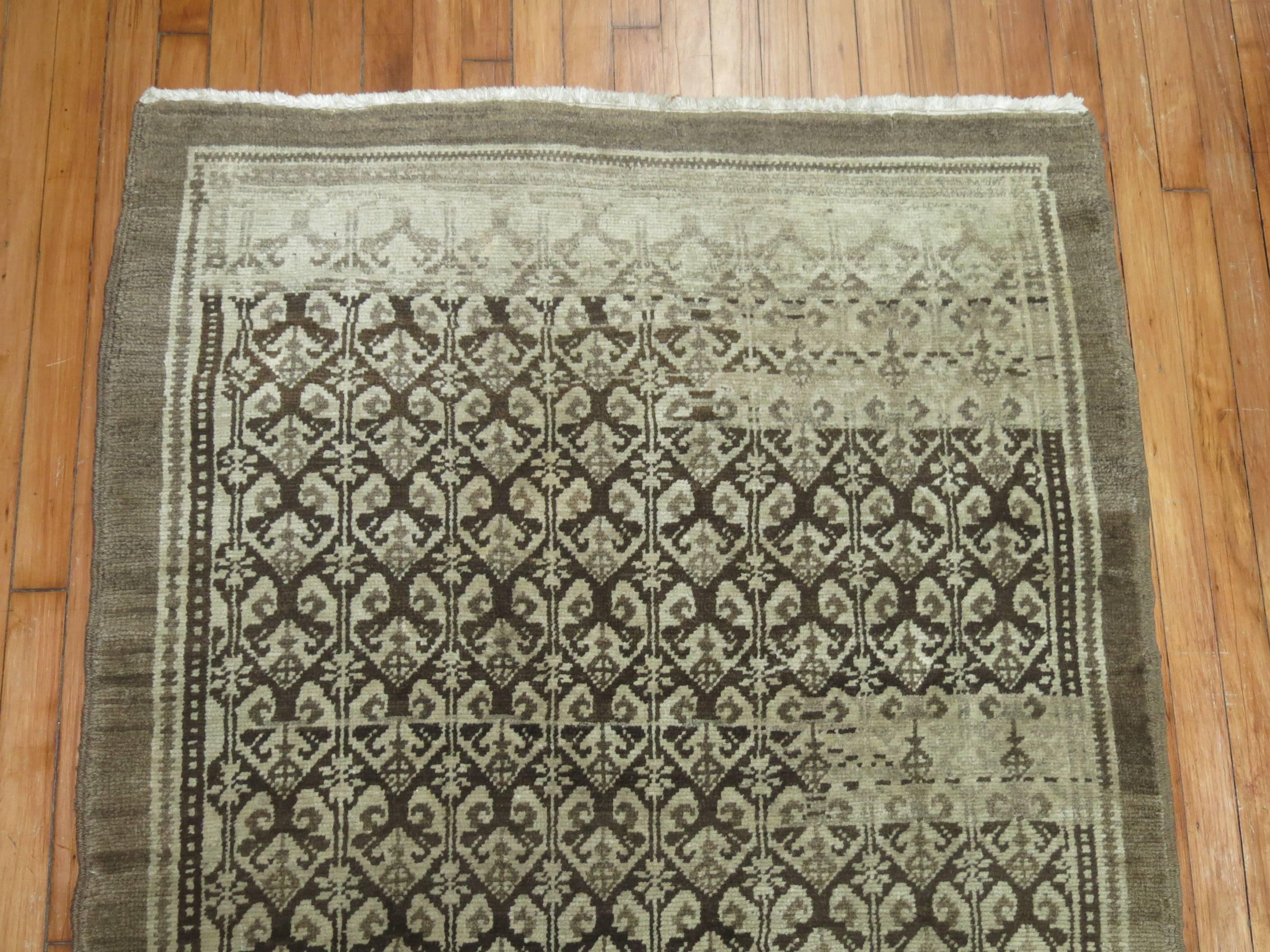 Tribal Brown Turkish Wool Rug, Mid-20th Century For Sale