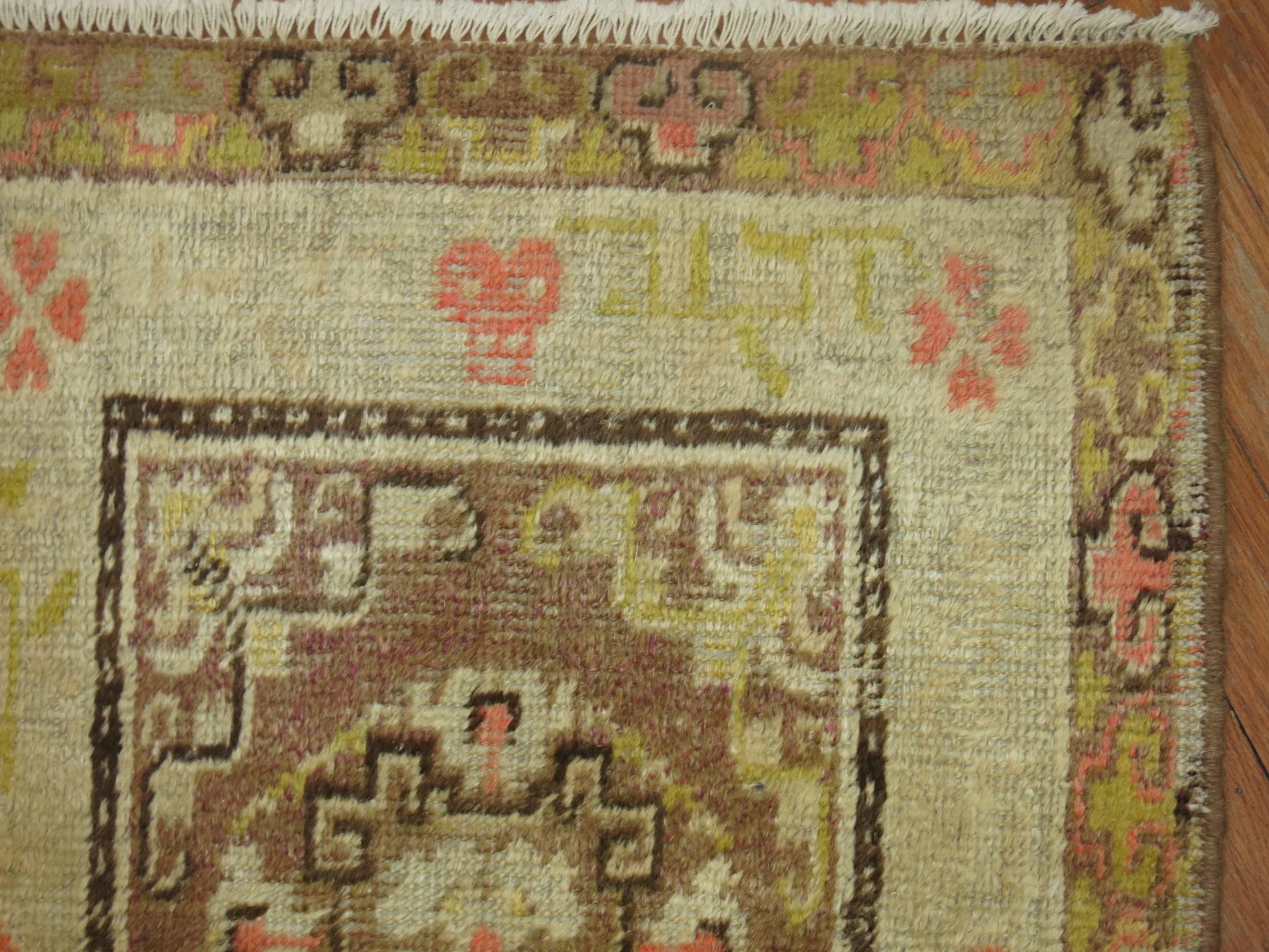 Hand-Knotted Vintage Khotan Throw Rug