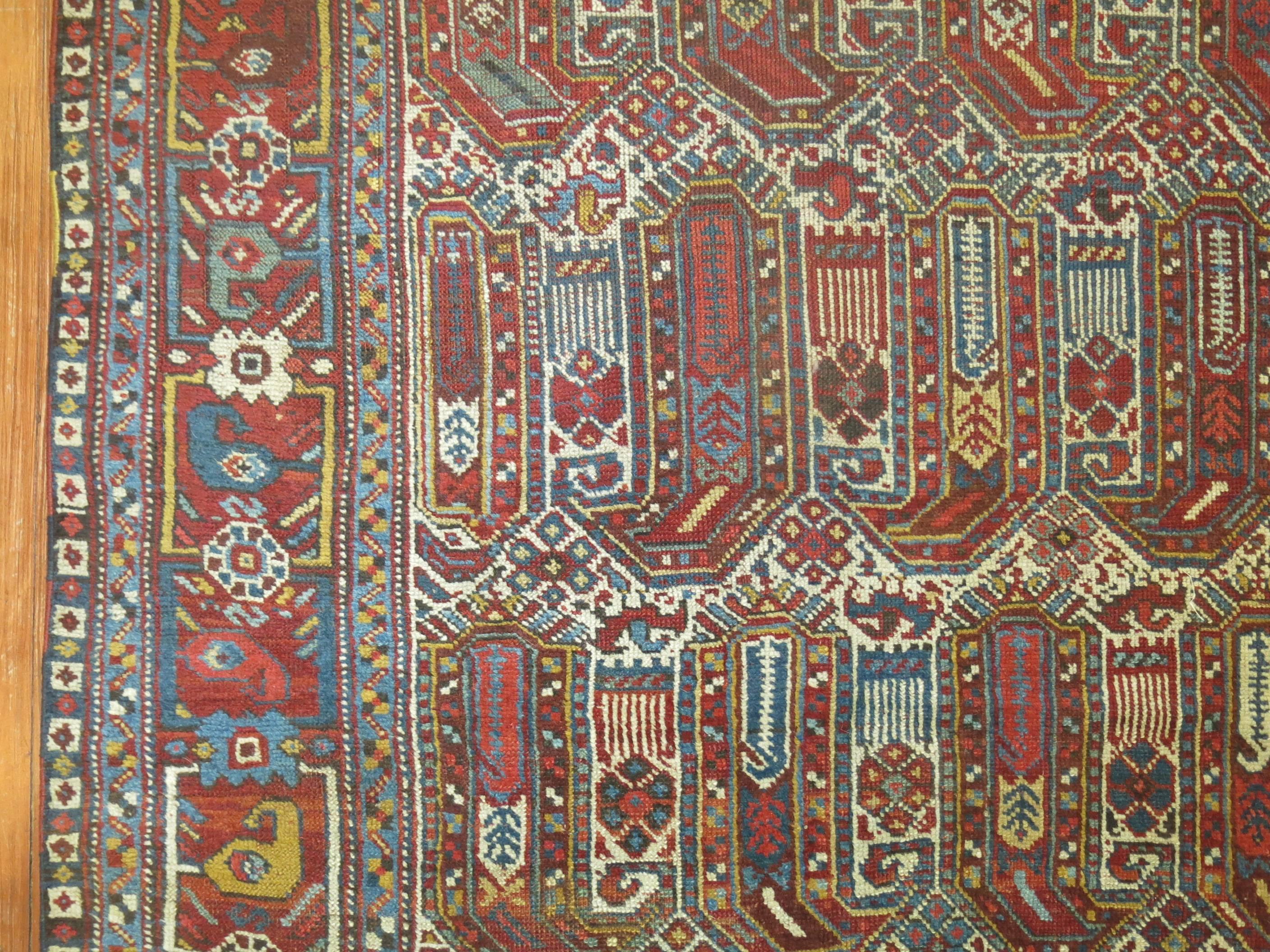 Hand-Knotted Tribal Antique Shiraz Khamseh Rug For Sale
