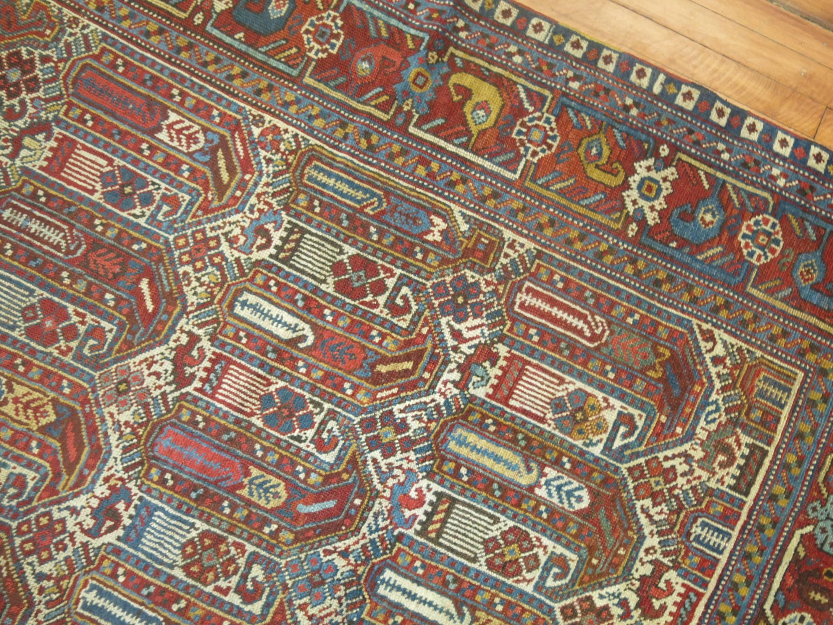 Wool Tribal Antique Shiraz Khamseh Rug For Sale